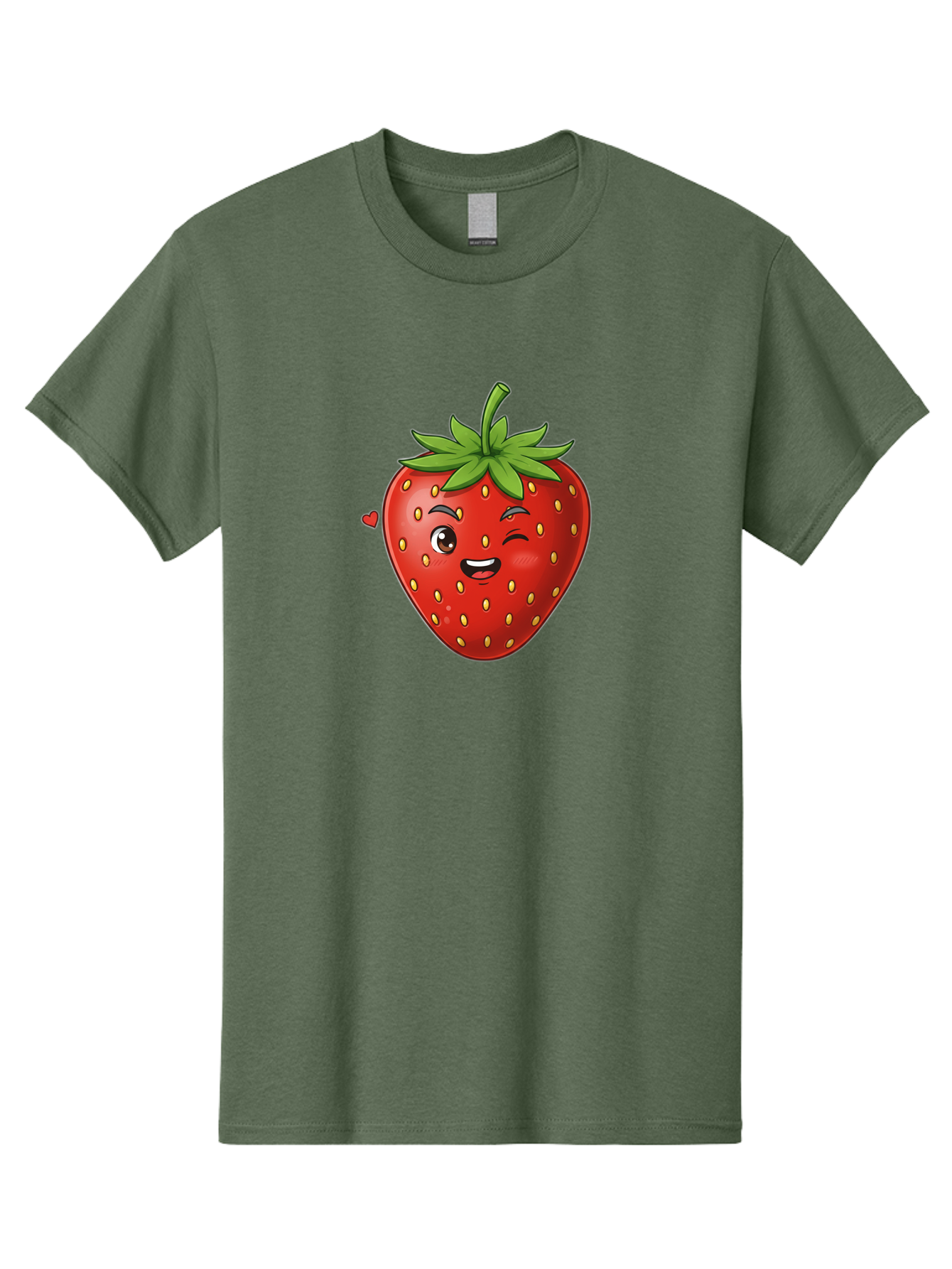 Winking-Strawberry Men'S Graphic Tee, 100% Cotton, Comfortable Casual Summer Wear, Machine Washable, Cartoon Strawberry, Winking Face, Cute Character, Red Fruit, Green Leaves, Yellow Seeds, Playful Vibe, Sweet Treat, Kawaii Icon, Bac567 12