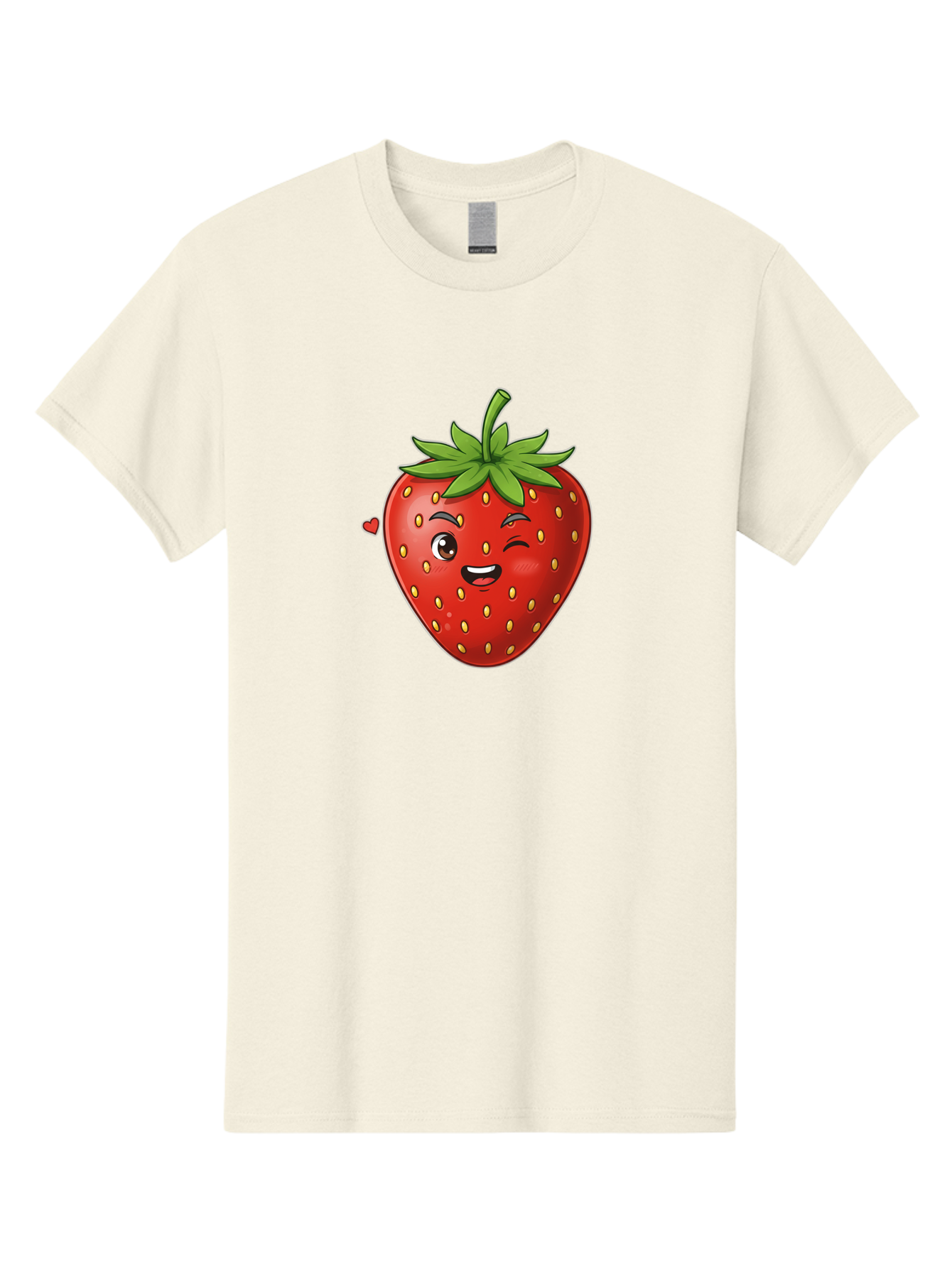 Winking-Strawberry Men'S Graphic Tee, 100% Cotton, Comfortable Casual Summer Wear, Machine Washable, Cartoon Strawberry, Winking Face, Cute Character, Red Fruit, Green Leaves, Yellow Seeds, Playful Vibe, Sweet Treat, Kawaii Icon, Bac567 4