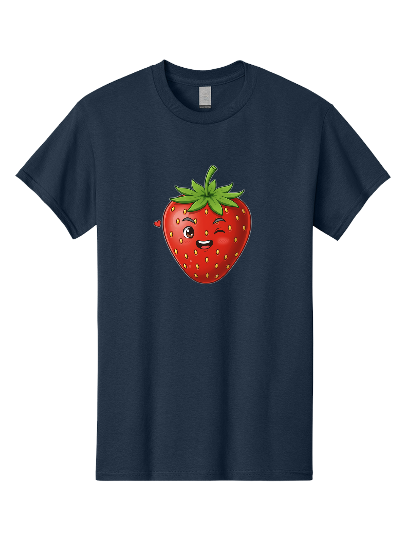 Winking-Strawberry Men'S Graphic Tee, 100% Cotton, Comfortable Casual Summer Wear, Machine Washable, Cartoon Strawberry, Winking Face, Cute Character, Red Fruit, Green Leaves, Yellow Seeds, Playful Vibe, Sweet Treat, Kawaii Icon, Bac567 15