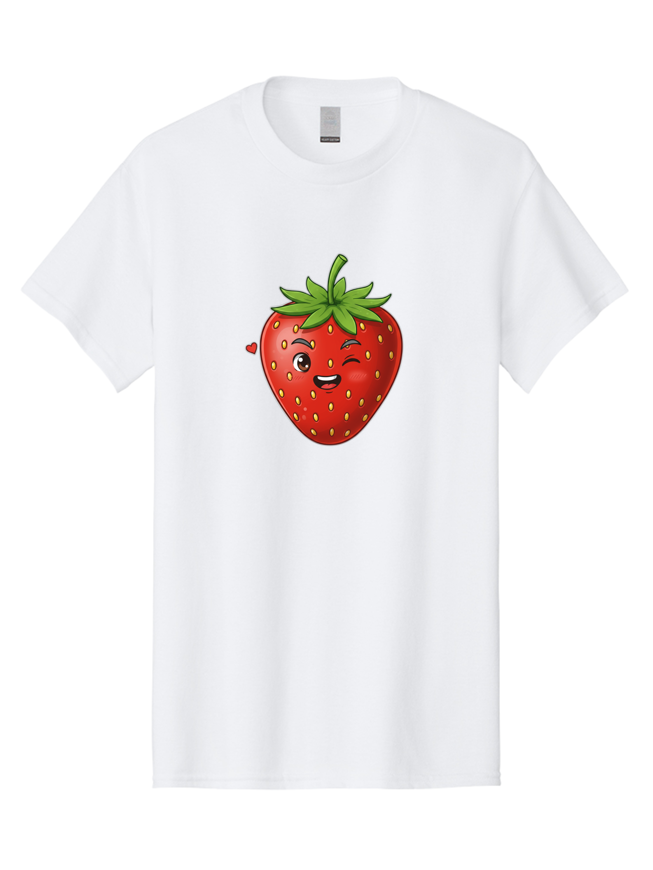 Winking-Strawberry Men'S Graphic Tee, 100% Cotton, Comfortable Casual Summer Wear, Machine Washable, Cartoon Strawberry, Winking Face, Cute Character, Red Fruit, Green Leaves, Yellow Seeds, Playful Vibe, Sweet Treat, Kawaii Icon, Bac567 2