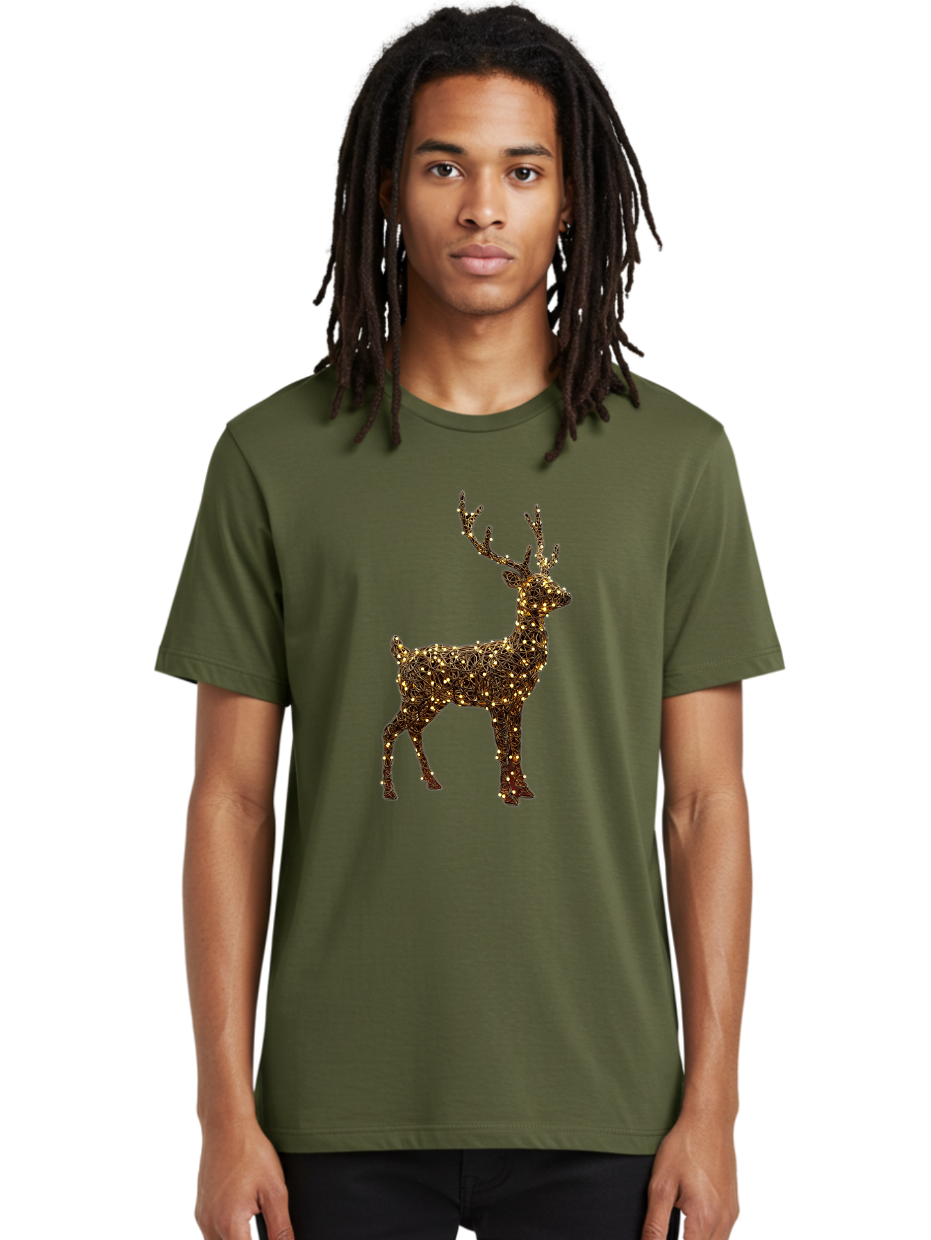 Wire-Reindeer Men'S Graphic Tee, 100% Cotton, Comfortable Casual Summer Wear, Machine Washable, Reindeer Decoration, Christmas Lights, Festive Decor, Holiday Display, Glowing Reindeer, Christmas Decoration, Outdoor Decor, Winter Wonderland Bac568 17
