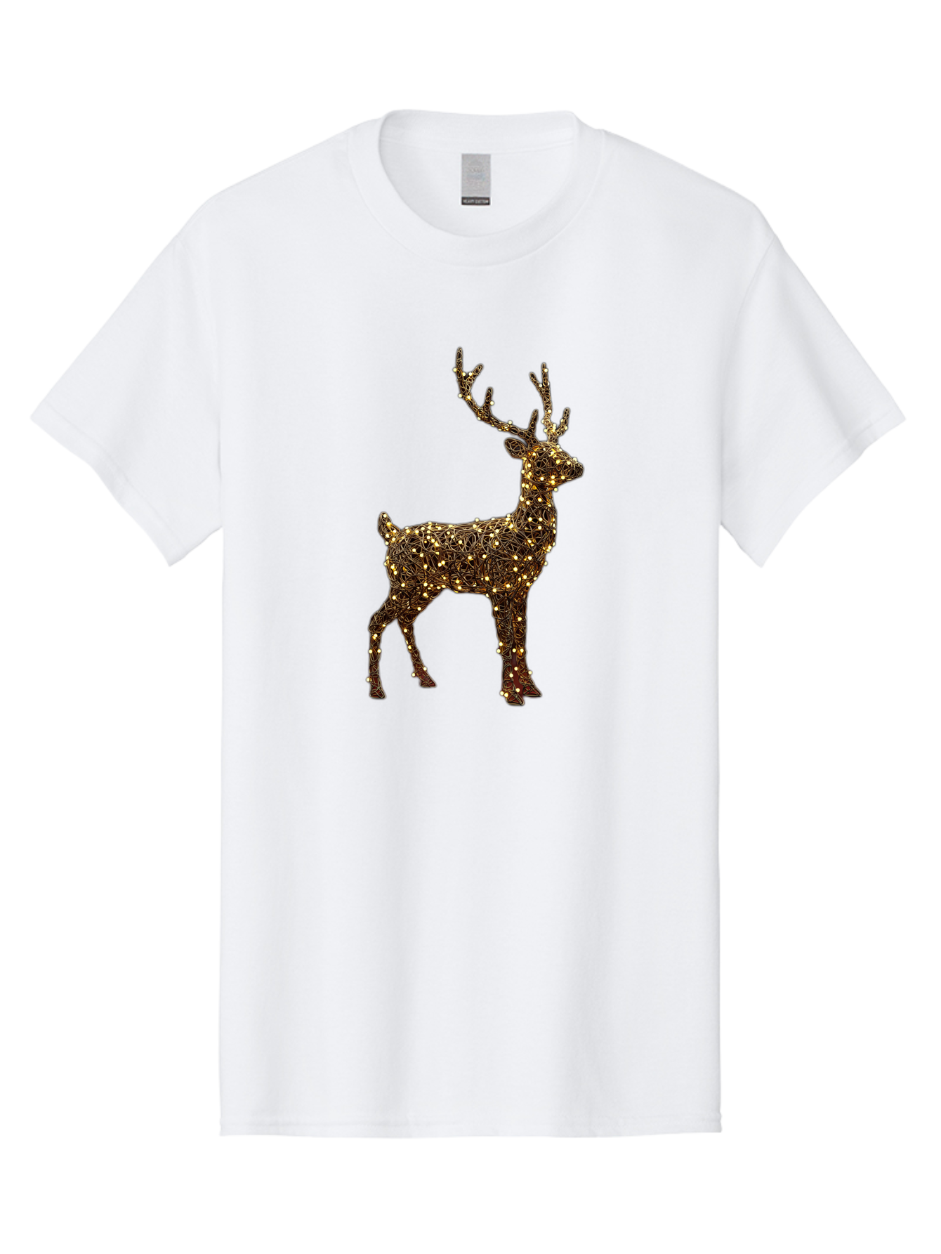 Wire-Reindeer Men'S Graphic Tee, 100% Cotton, Comfortable Casual Summer Wear, Machine Washable, Reindeer Decoration, Christmas Lights, Festive Decor, Holiday Display, Glowing Reindeer, Christmas Decoration, Outdoor Decor, Winter Wonderland Bac568 9