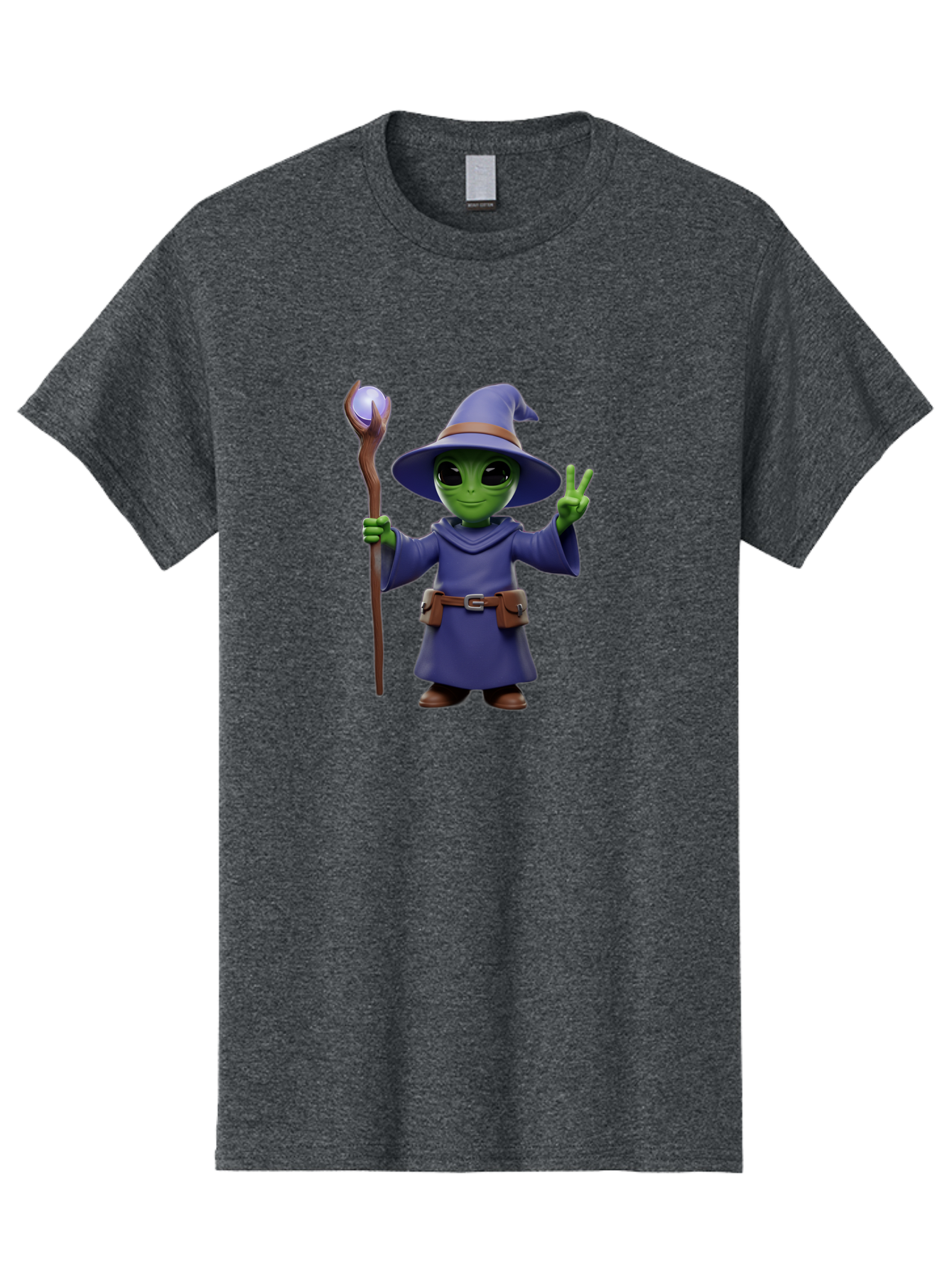 Wizard-Alien Men'S Graphic Tee, 100% Cotton, Comfortable Casual Summer Wear, Machine Washable, Cartoon Wizard, Alien Character, Fantasy Creature, Green Skin, Purple Robes, Magic Staff, Peace Sign, Mystical Powers, Otherworldly Being, Bac569 9