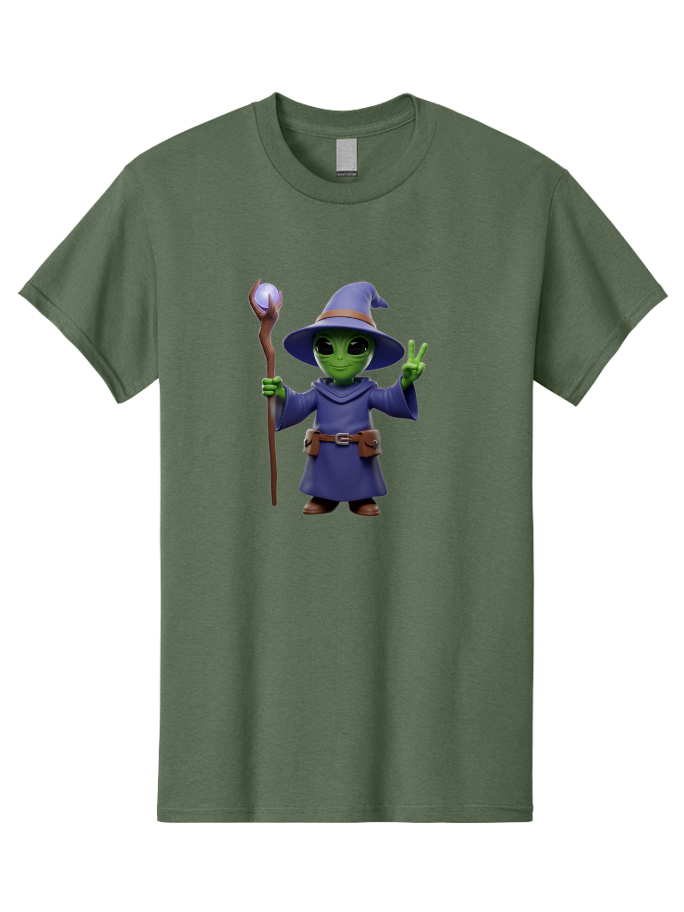 Wizard-Alien Men'S Graphic Tee, 100% Cotton, Comfortable Casual Summer Wear, Machine Washable, Cartoon Wizard, Alien Character, Fantasy Creature, Green Skin, Purple Robes, Magic Staff, Peace Sign, Mystical Powers, Otherworldly Being, Bac569 15