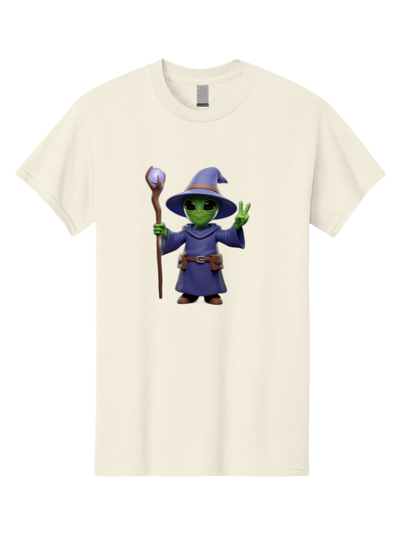 Wizard-Alien Men'S Graphic Tee, 100% Cotton, Comfortable Casual Summer Wear, Machine Washable, Cartoon Wizard, Alien Character, Fantasy Creature, Green Skin, Purple Robes, Magic Staff, Peace Sign, Mystical Powers, Otherworldly Being, Bac569 14