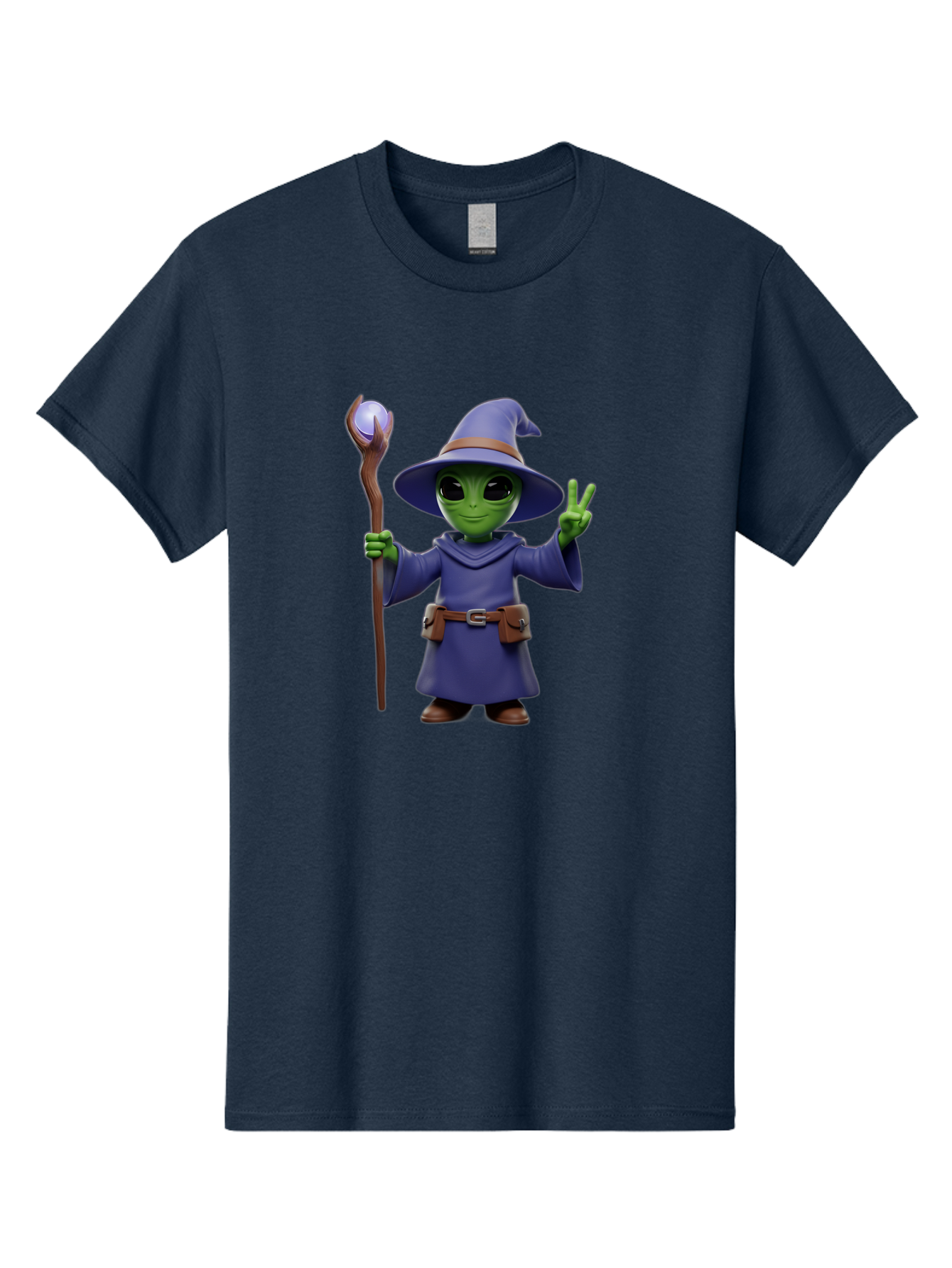 Wizard-Alien Men'S Graphic Tee, 100% Cotton, Comfortable Casual Summer Wear, Machine Washable, Cartoon Wizard, Alien Character, Fantasy Creature, Green Skin, Purple Robes, Magic Staff, Peace Sign, Mystical Powers, Otherworldly Being, Bac569 3