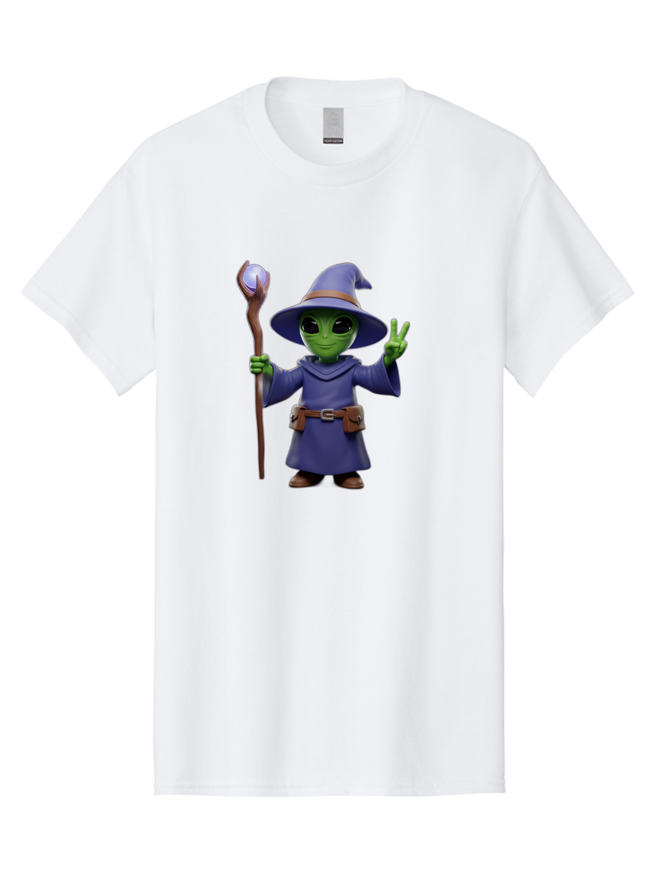 Wizard-Alien Men'S Graphic Tee, 100% Cotton, Comfortable Casual Summer Wear, Machine Washable, Cartoon Wizard, Alien Character, Fantasy Creature, Green Skin, Purple Robes, Magic Staff, Peace Sign, Mystical Powers, Otherworldly Being, Bac569 11