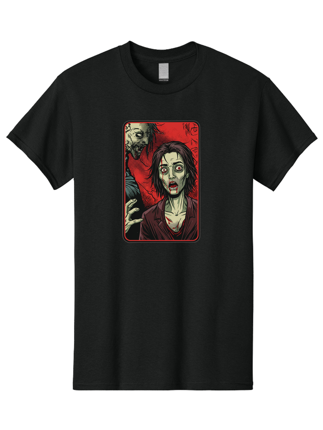 Zombie-Illustration Men'S Graphic Tee, 100% Cotton, Comfortable Casual Summer Wear, Machine Washable, Zombie Outbreak, Undead Creatures, Horror Scene, Post-Apocalyptic Chaos, Terrifying Atmosphere, Dark Fantasy, Red Eyes, Sharp Teeth, Bac570 3