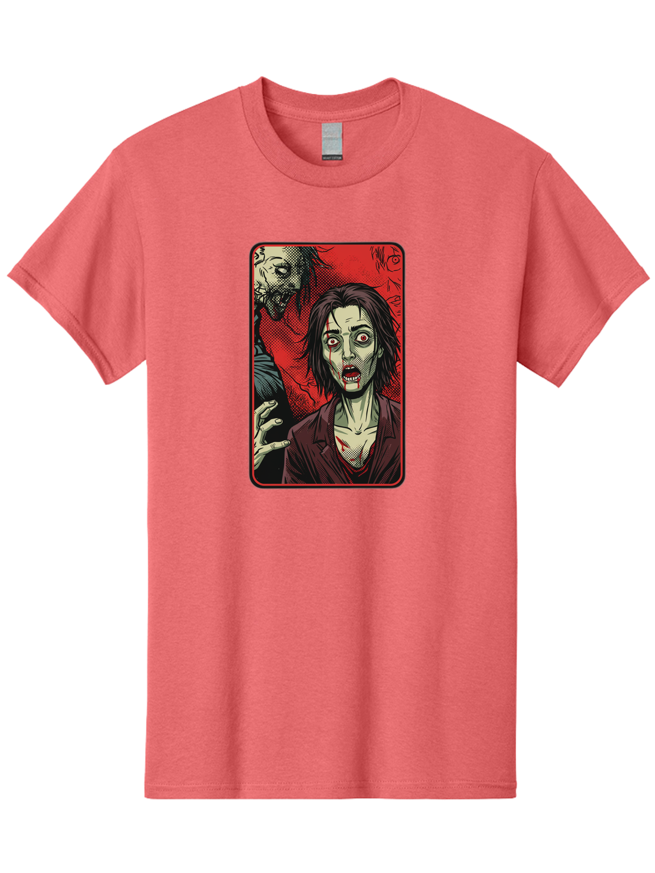 Zombie-Illustration Men'S Graphic Tee, 100% Cotton, Comfortable Casual Summer Wear, Machine Washable, Zombie Outbreak, Undead Creatures, Horror Scene, Post-Apocalyptic Chaos, Terrifying Atmosphere, Dark Fantasy, Red Eyes, Sharp Teeth, Bac570 10