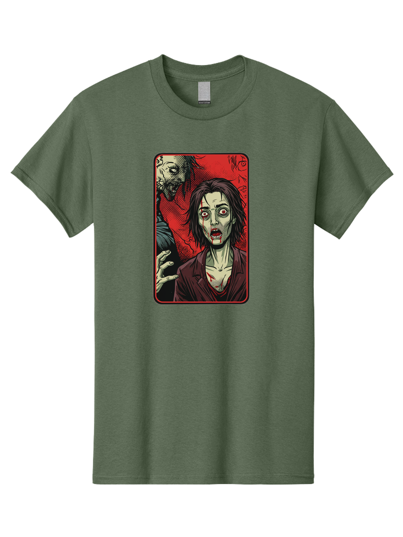 Zombie-Illustration Men'S Graphic Tee, 100% Cotton, Comfortable Casual Summer Wear, Machine Washable, Zombie Outbreak, Undead Creatures, Horror Scene, Post-Apocalyptic Chaos, Terrifying Atmosphere, Dark Fantasy, Red Eyes, Sharp Teeth, Bac570 9