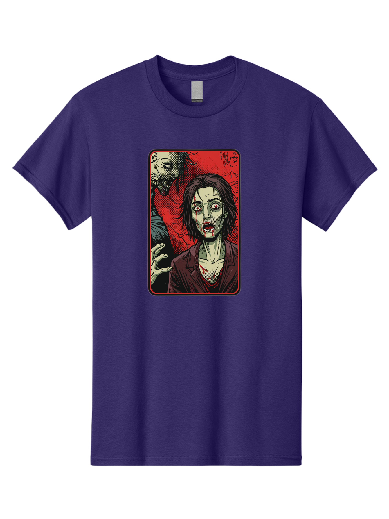 Zombie-Illustration Men'S Graphic Tee, 100% Cotton, Comfortable Casual Summer Wear, Machine Washable, Zombie Outbreak, Undead Creatures, Horror Scene, Post-Apocalyptic Chaos, Terrifying Atmosphere, Dark Fantasy, Red Eyes, Sharp Teeth, Bac570 13