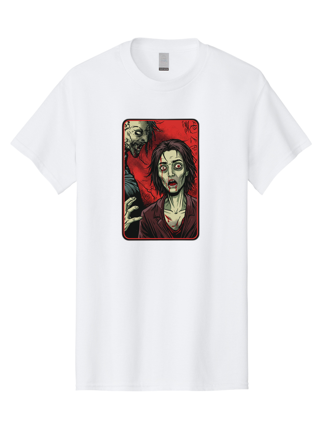 Zombie-Illustration Men'S Graphic Tee, 100% Cotton, Comfortable Casual Summer Wear, Machine Washable, Zombie Outbreak, Undead Creatures, Horror Scene, Post-Apocalyptic Chaos, Terrifying Atmosphere, Dark Fantasy, Red Eyes, Sharp Teeth, Bac570 4