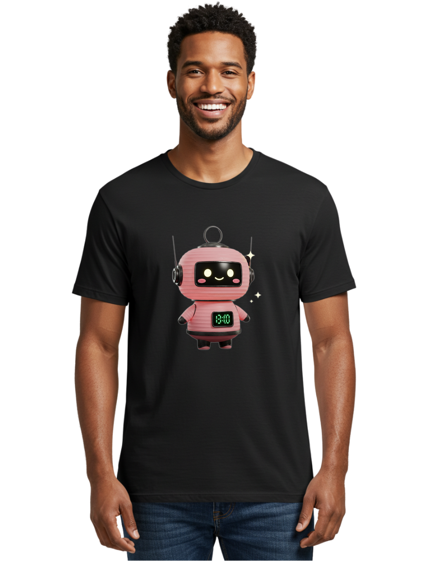 13-00-Robot Men'S Graphic Tee, 100% Cotton, Comfortable Casual Summer Wear, Machine Washable, Cartoon Robot With Clock, Digital Time Display, 13:00, Futuristic Design, Robot Character, Alarm Clock, Kawaii Style, Robot Technology, Bac572 18