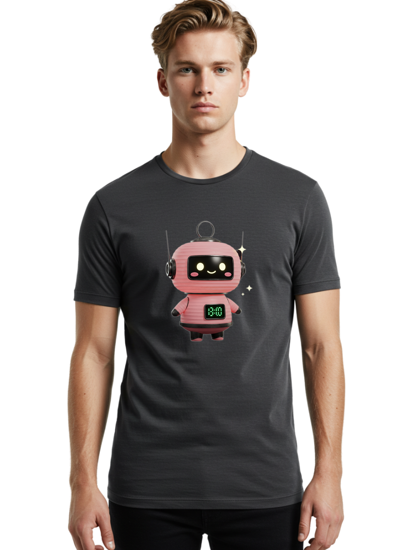 13-00-Robot Men'S Graphic Tee, 100% Cotton, Comfortable Casual Summer Wear, Machine Washable, Cartoon Robot With Clock, Digital Time Display, 13:00, Futuristic Design, Robot Character, Alarm Clock, Kawaii Style, Robot Technology, Bac572 19