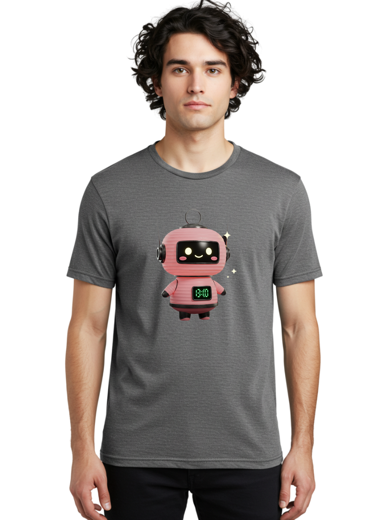 13-00-Robot Men'S Graphic Tee, 100% Cotton, Comfortable Casual Summer Wear, Machine Washable, Cartoon Robot With Clock, Digital Time Display, 13:00, Futuristic Design, Robot Character, Alarm Clock, Kawaii Style, Robot Technology, Bac572 20