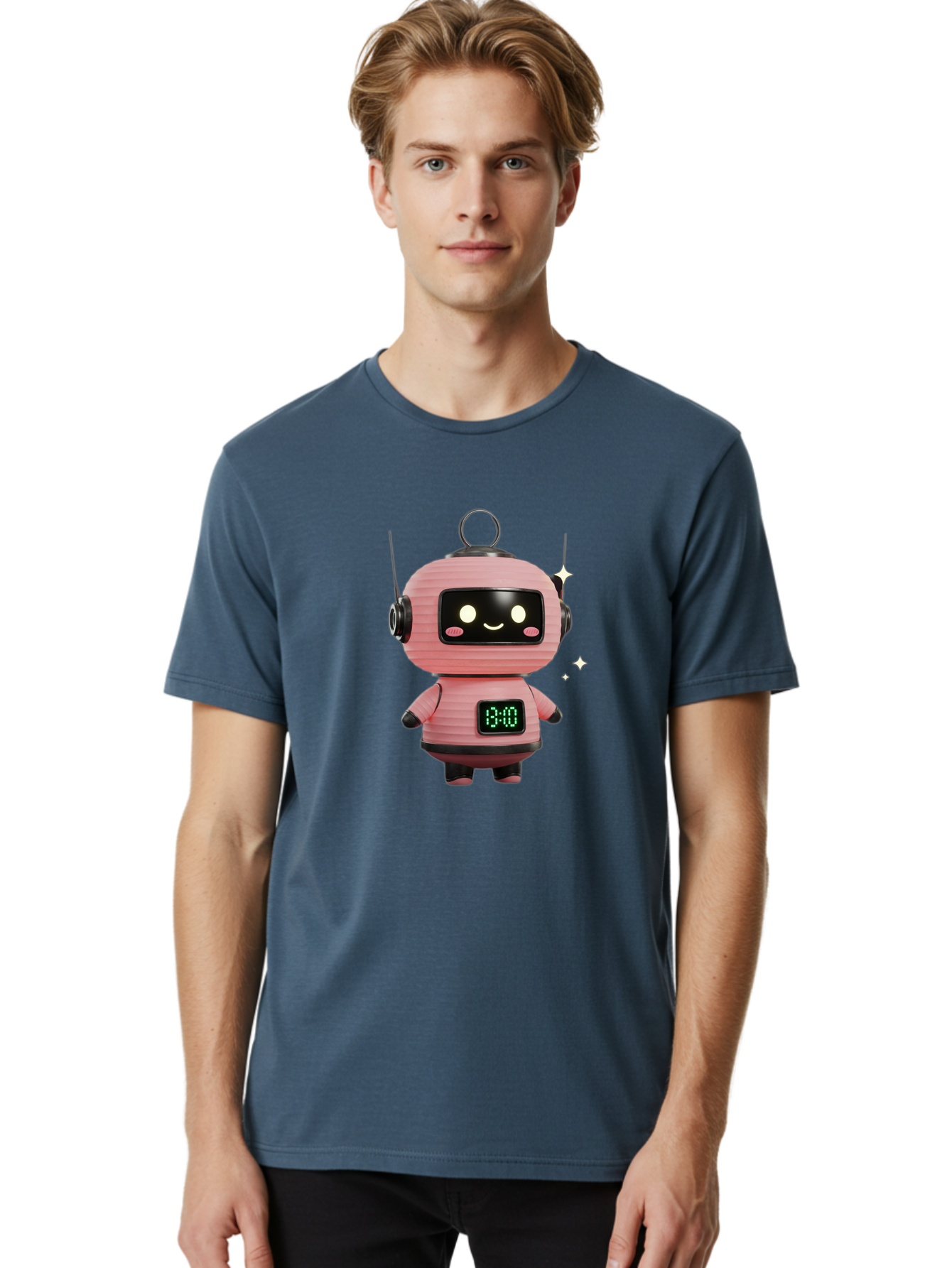 13-00-Robot Men'S Graphic Tee, 100% Cotton, Comfortable Casual Summer Wear, Machine Washable, Cartoon Robot With Clock, Digital Time Display, 13:00, Futuristic Design, Robot Character, Alarm Clock, Kawaii Style, Robot Technology, Bac572 27