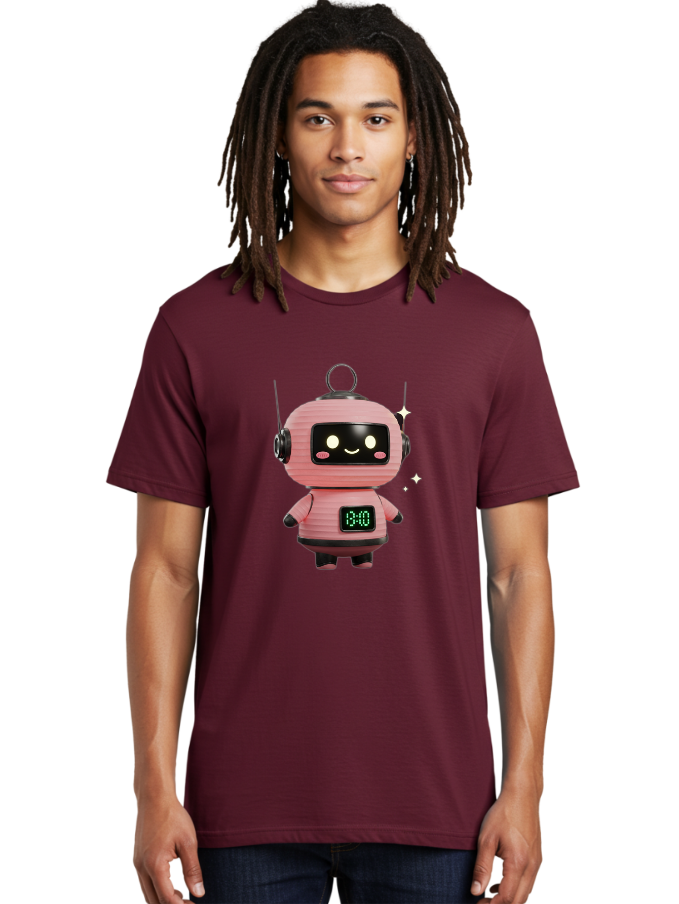 13-00-Robot Men'S Graphic Tee, 100% Cotton, Comfortable Casual Summer Wear, Machine Washable, Cartoon Robot With Clock, Digital Time Display, 13:00, Futuristic Design, Robot Character, Alarm Clock, Kawaii Style, Robot Technology, Bac572 26