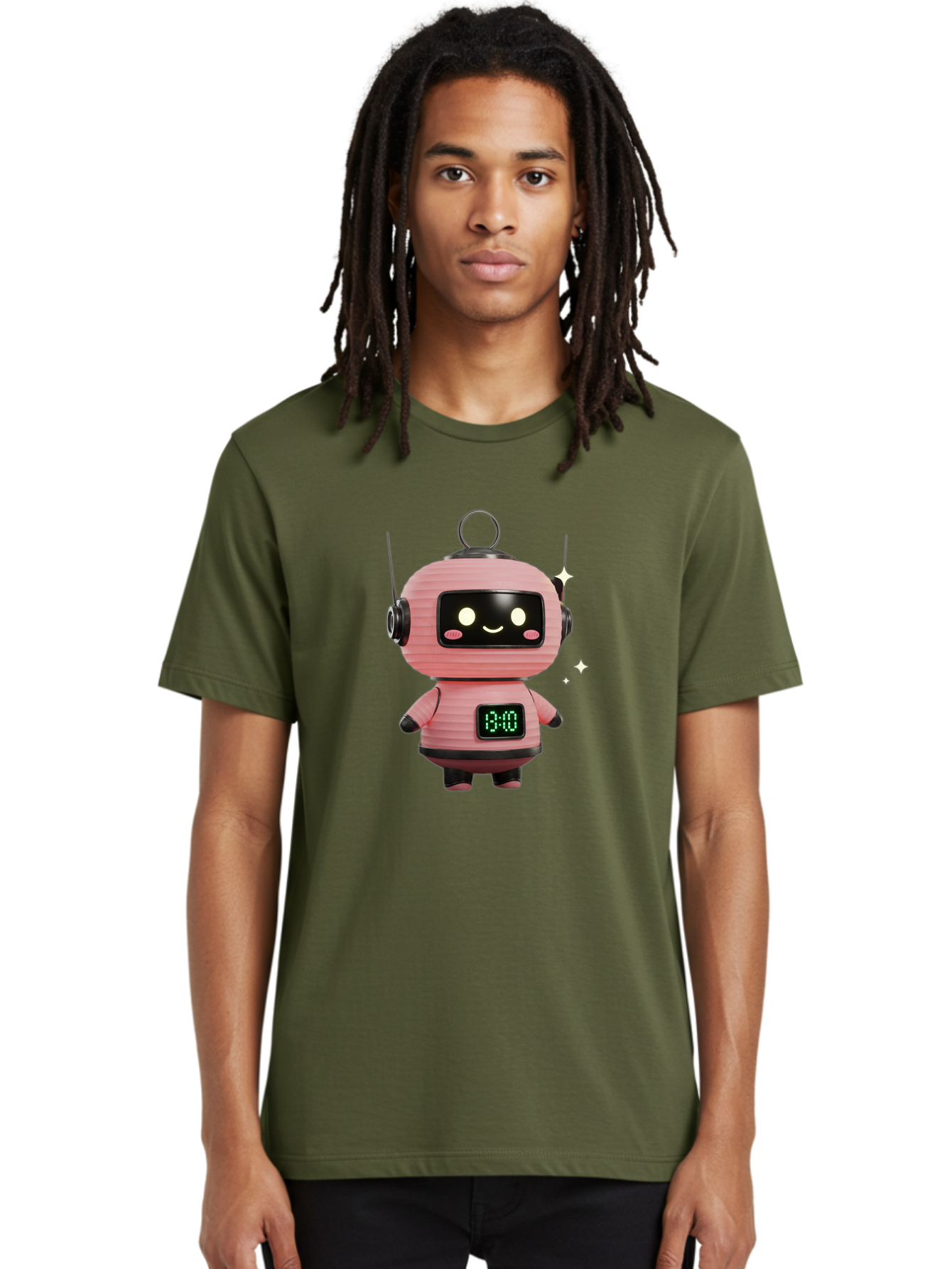 13-00-Robot Men'S Graphic Tee, 100% Cotton, Comfortable Casual Summer Wear, Machine Washable, Cartoon Robot With Clock, Digital Time Display, 13:00, Futuristic Design, Robot Character, Alarm Clock, Kawaii Style, Robot Technology, Bac572 22