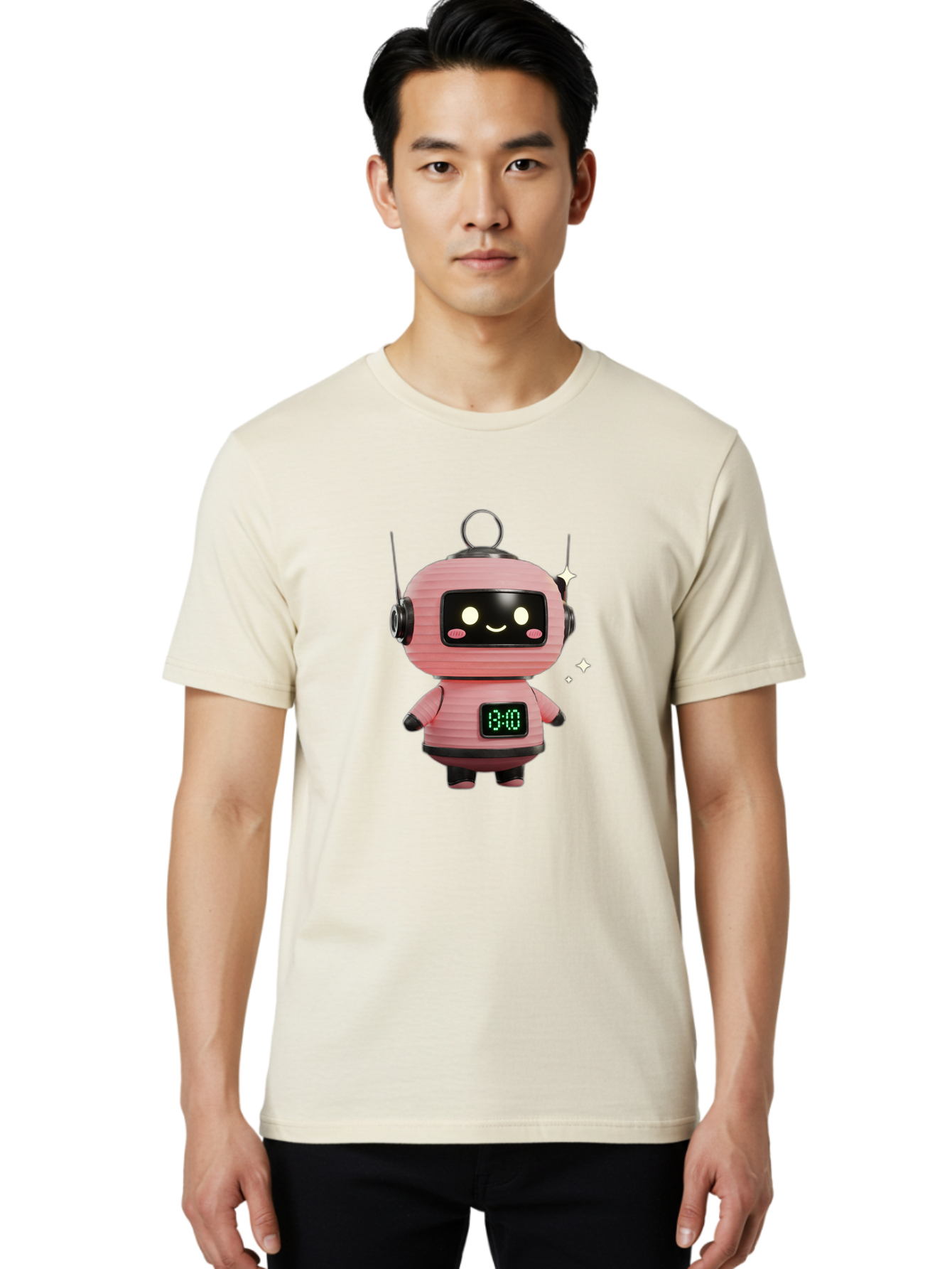 13-00-Robot Men'S Graphic Tee, 100% Cotton, Comfortable Casual Summer Wear, Machine Washable, Cartoon Robot With Clock, Digital Time Display, 13:00, Futuristic Design, Robot Character, Alarm Clock, Kawaii Style, Robot Technology, Bac572 29