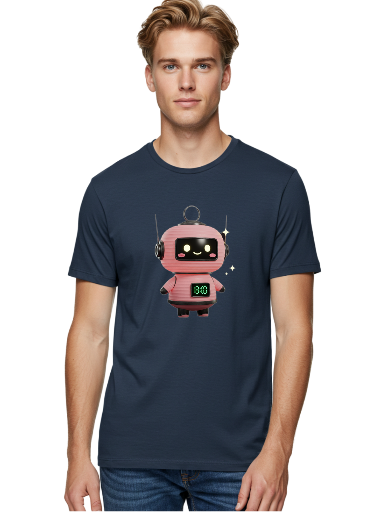 13-00-Robot Men'S Graphic Tee, 100% Cotton, Comfortable Casual Summer Wear, Machine Washable, Cartoon Robot With Clock, Digital Time Display, 13:00, Futuristic Design, Robot Character, Alarm Clock, Kawaii Style, Robot Technology, Bac572 23