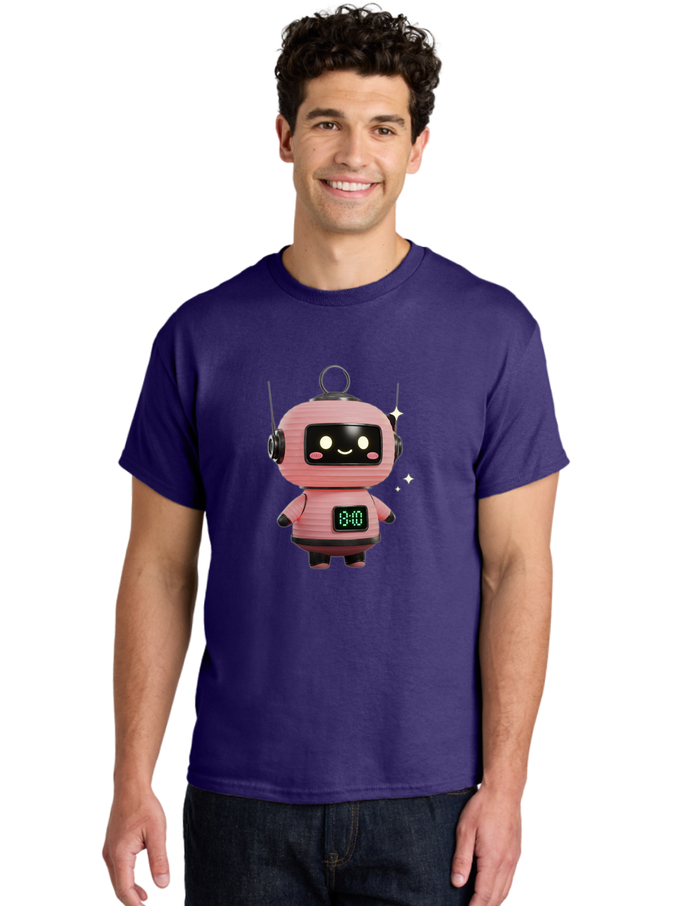 13-00-Robot Men'S Graphic Tee, 100% Cotton, Comfortable Casual Summer Wear, Machine Washable, Cartoon Robot With Clock, Digital Time Display, 13:00, Futuristic Design, Robot Character, Alarm Clock, Kawaii Style, Robot Technology, Bac572 21