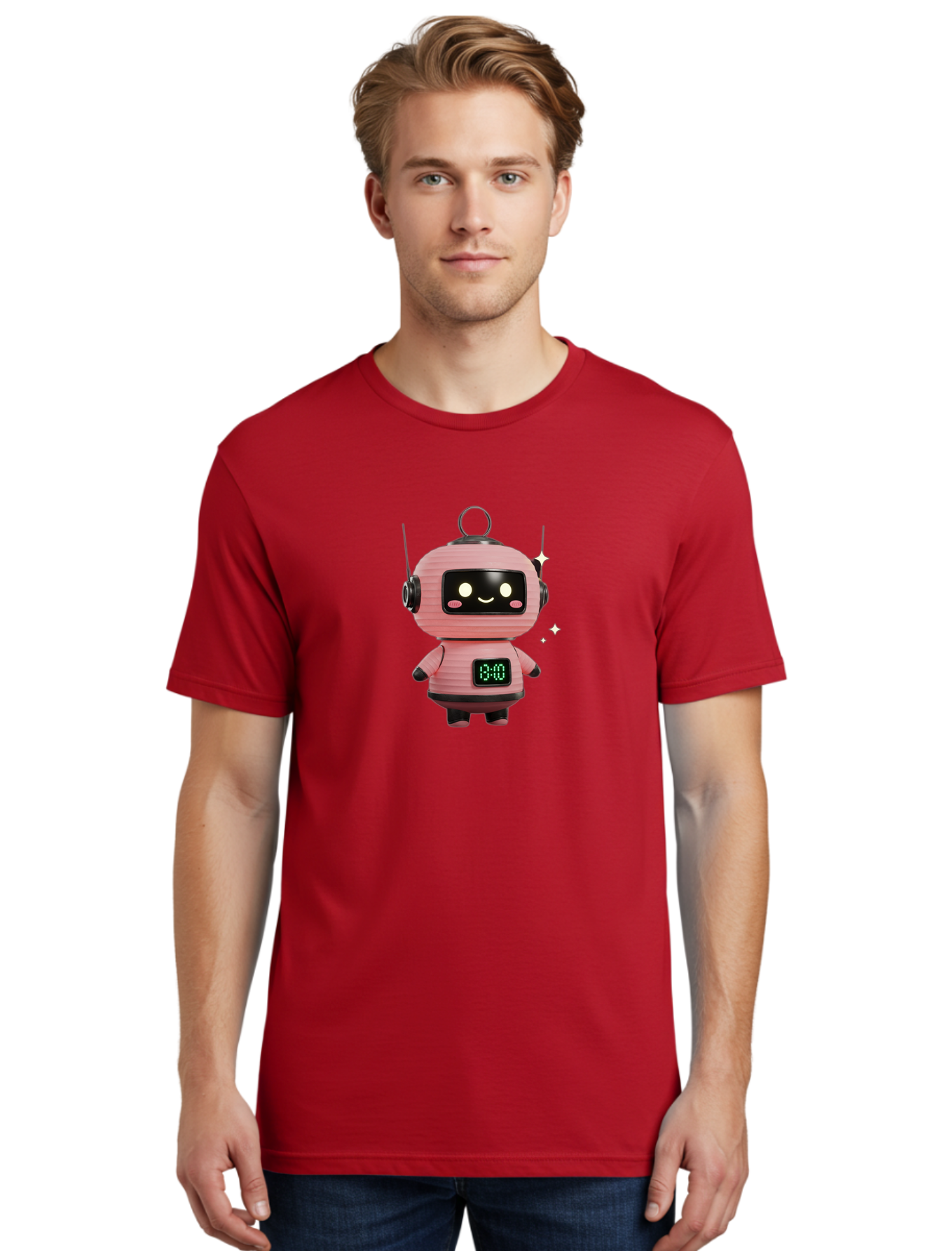 13-00-Robot Men'S Graphic Tee, 100% Cotton, Comfortable Casual Summer Wear, Machine Washable, Cartoon Robot With Clock, Digital Time Display, 13:00, Futuristic Design, Robot Character, Alarm Clock, Kawaii Style, Robot Technology, Bac572 25