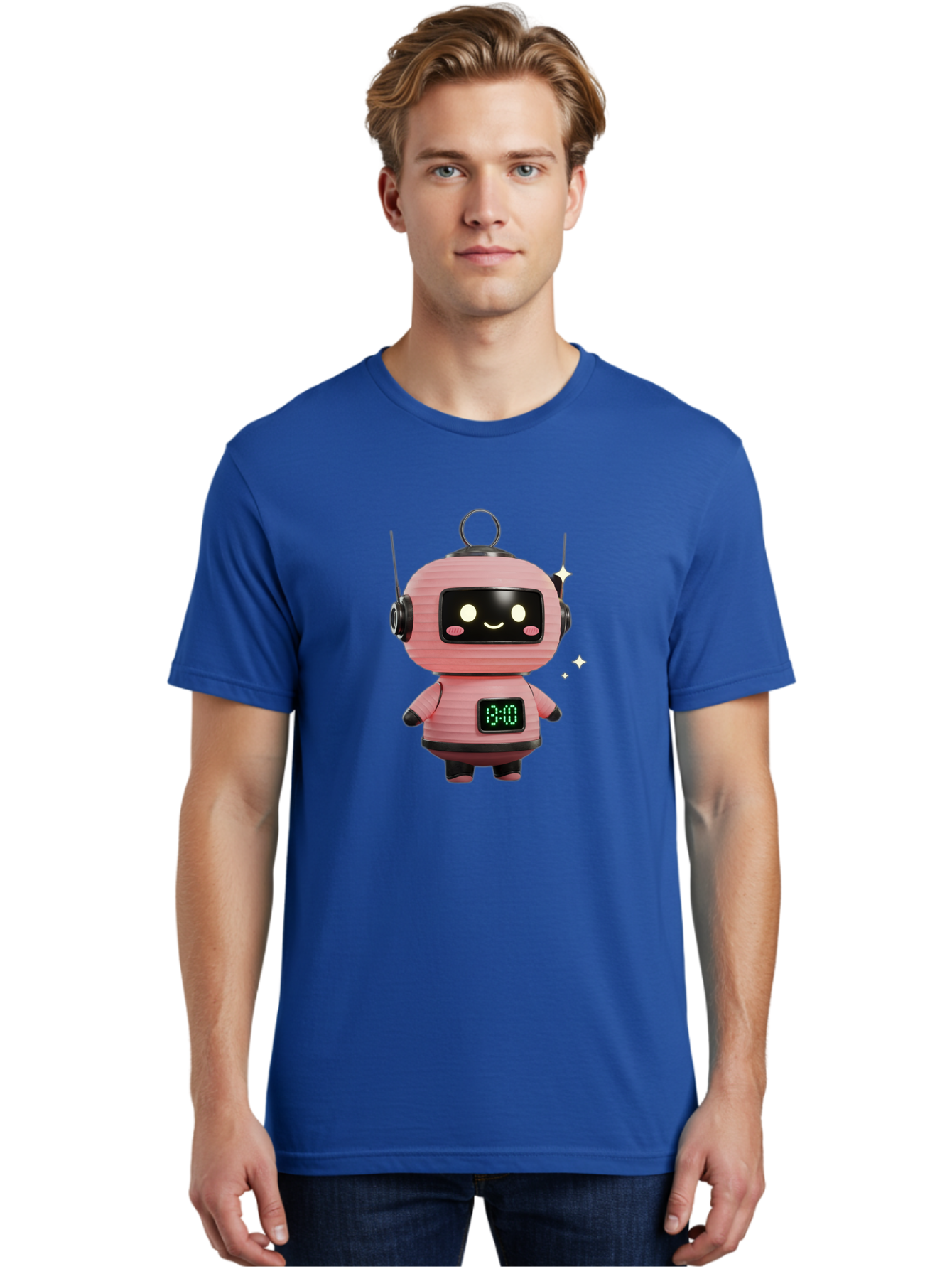13-00-Robot Men'S Graphic Tee, 100% Cotton, Comfortable Casual Summer Wear, Machine Washable, Cartoon Robot With Clock, Digital Time Display, 13:00, Futuristic Design, Robot Character, Alarm Clock, Kawaii Style, Robot Technology, Bac572 17