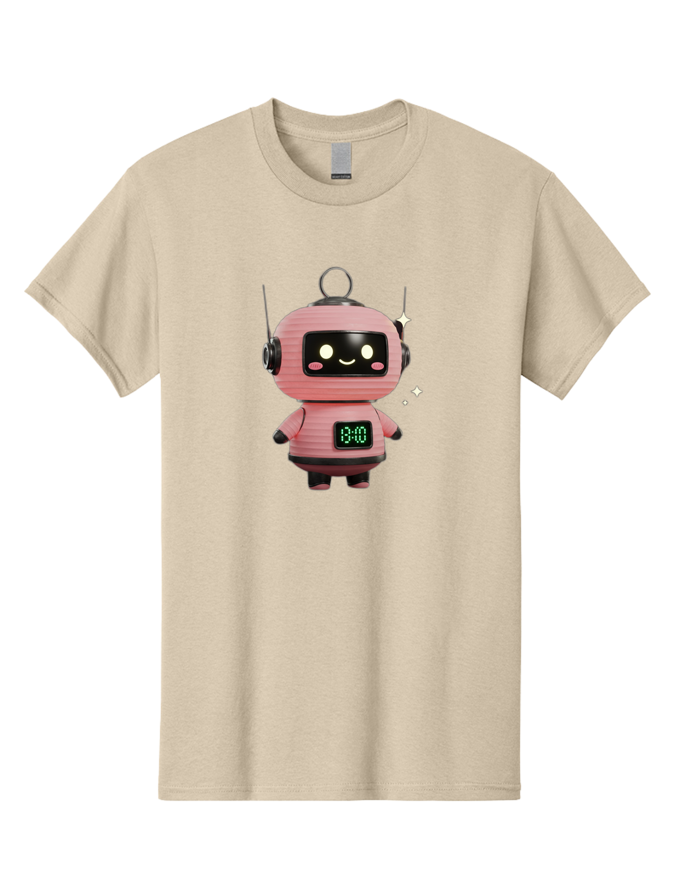 13-00-Robot Men'S Graphic Tee, 100% Cotton, Comfortable Casual Summer Wear, Machine Washable, Cartoon Robot With Clock, Digital Time Display, 13:00, Futuristic Design, Robot Character, Alarm Clock, Kawaii Style, Robot Technology, Bac572 13