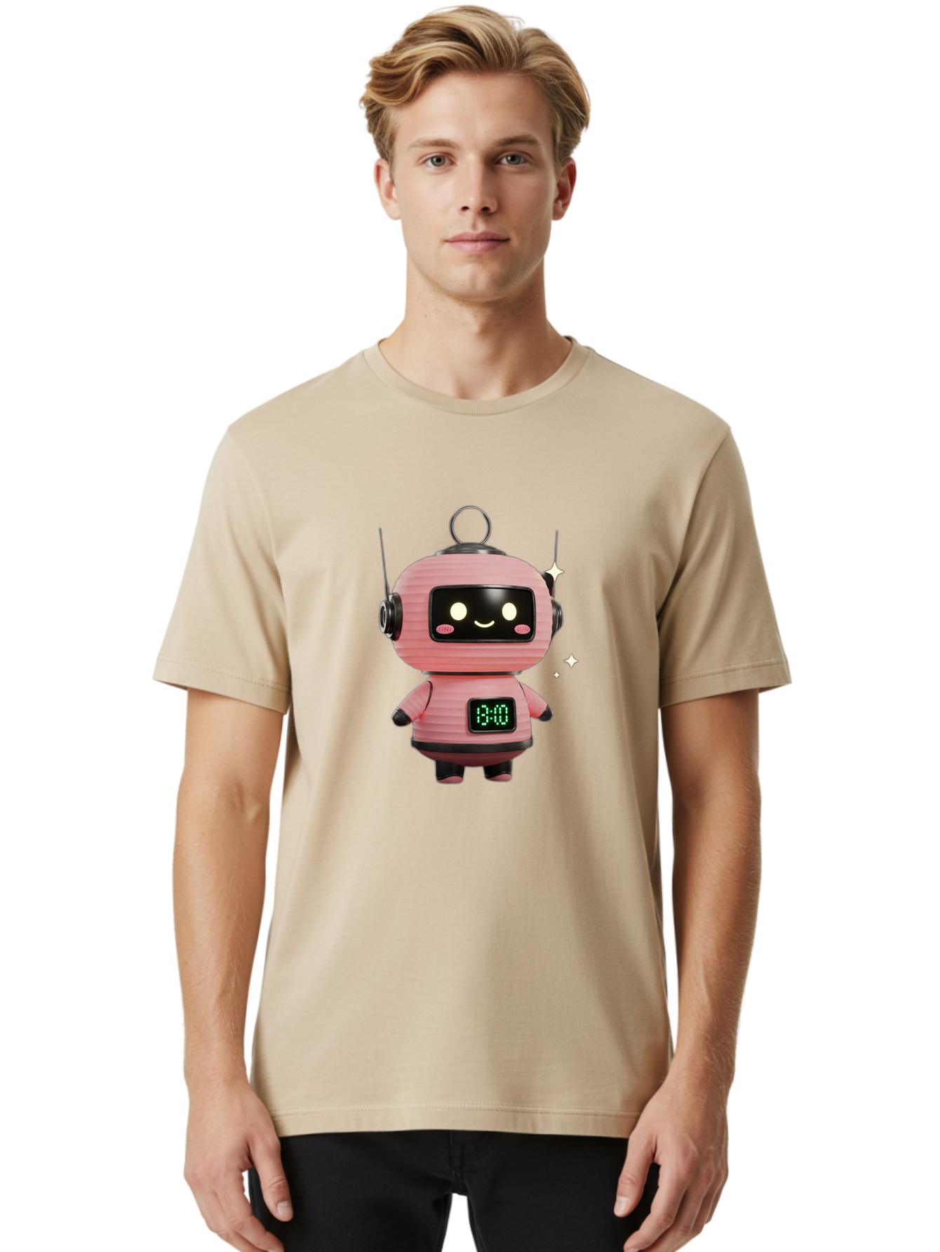 13-00-Robot Men'S Graphic Tee, 100% Cotton, Comfortable Casual Summer Wear, Machine Washable, Cartoon Robot With Clock, Digital Time Display, 13:00, Futuristic Design, Robot Character, Alarm Clock, Kawaii Style, Robot Technology, Bac572 28
