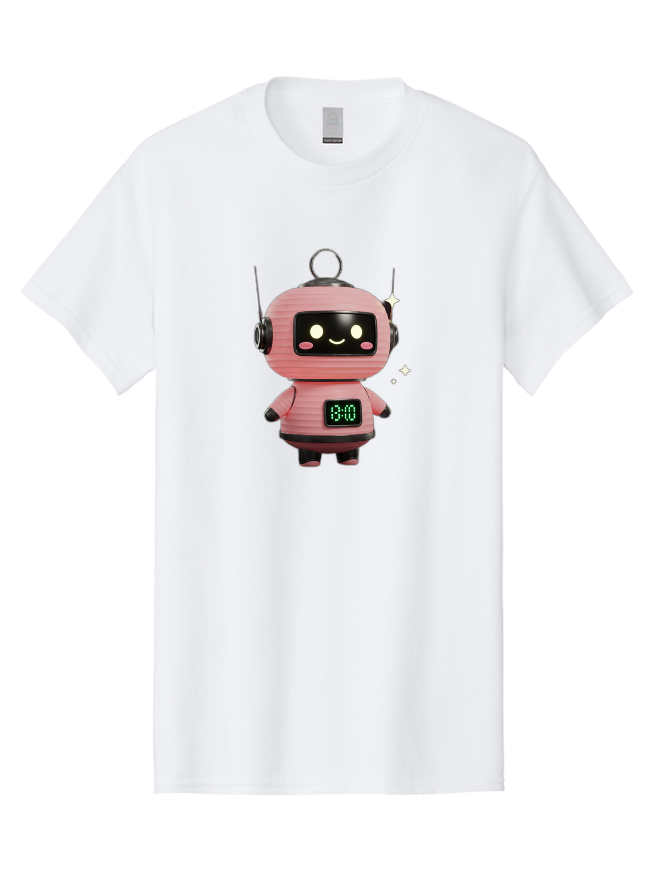 13-00-Robot Men'S Graphic Tee, 100% Cotton, Comfortable Casual Summer Wear, Machine Washable, Cartoon Robot With Clock, Digital Time Display, 13:00, Futuristic Design, Robot Character, Alarm Clock, Kawaii Style, Robot Technology, Bac572 15