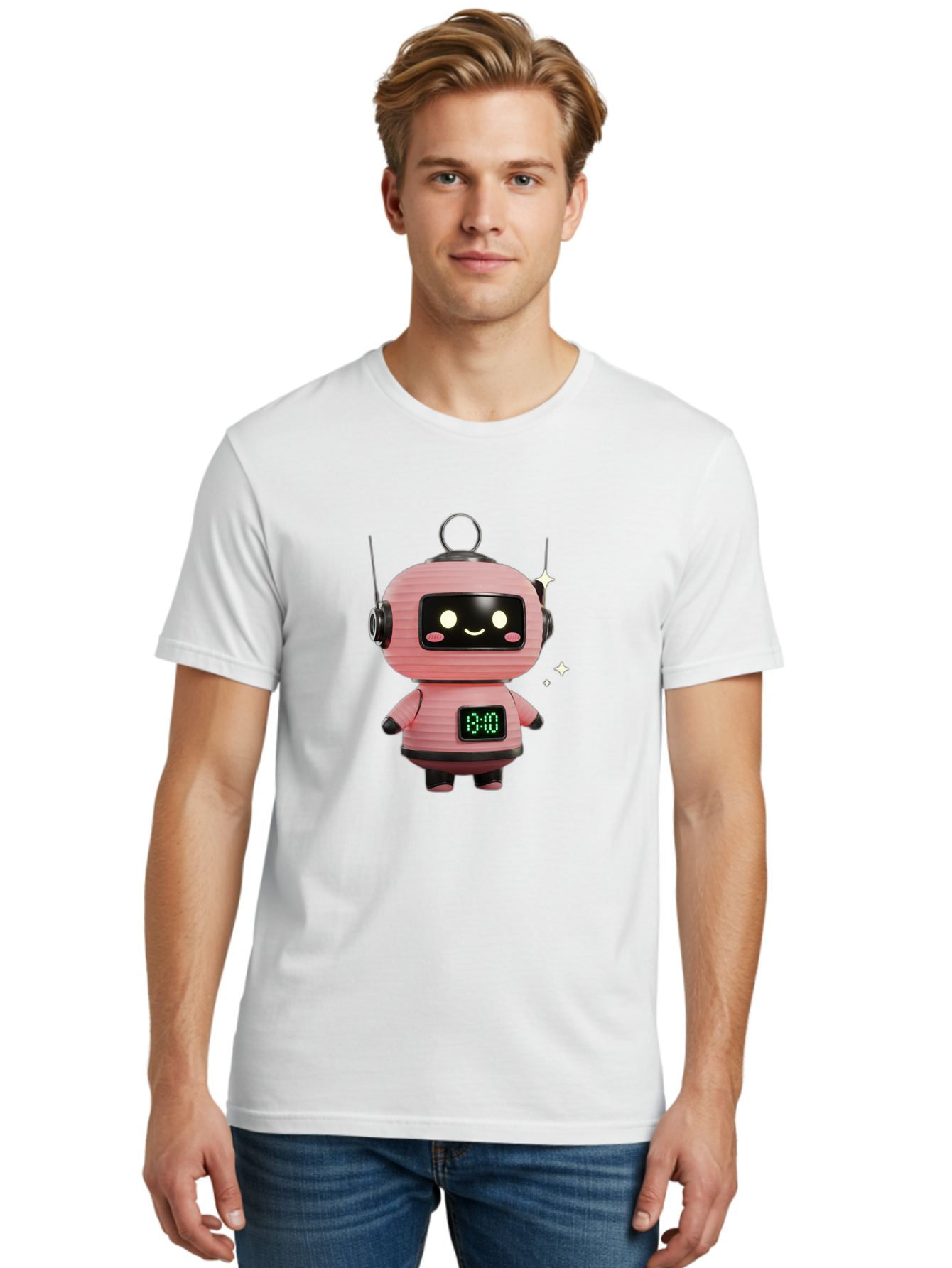 13-00-Robot Men'S Graphic Tee, 100% Cotton, Comfortable Casual Summer Wear, Machine Washable, Cartoon Robot With Clock, Digital Time Display, 13:00, Futuristic Design, Robot Character, Alarm Clock, Kawaii Style, Robot Technology, Bac572 30