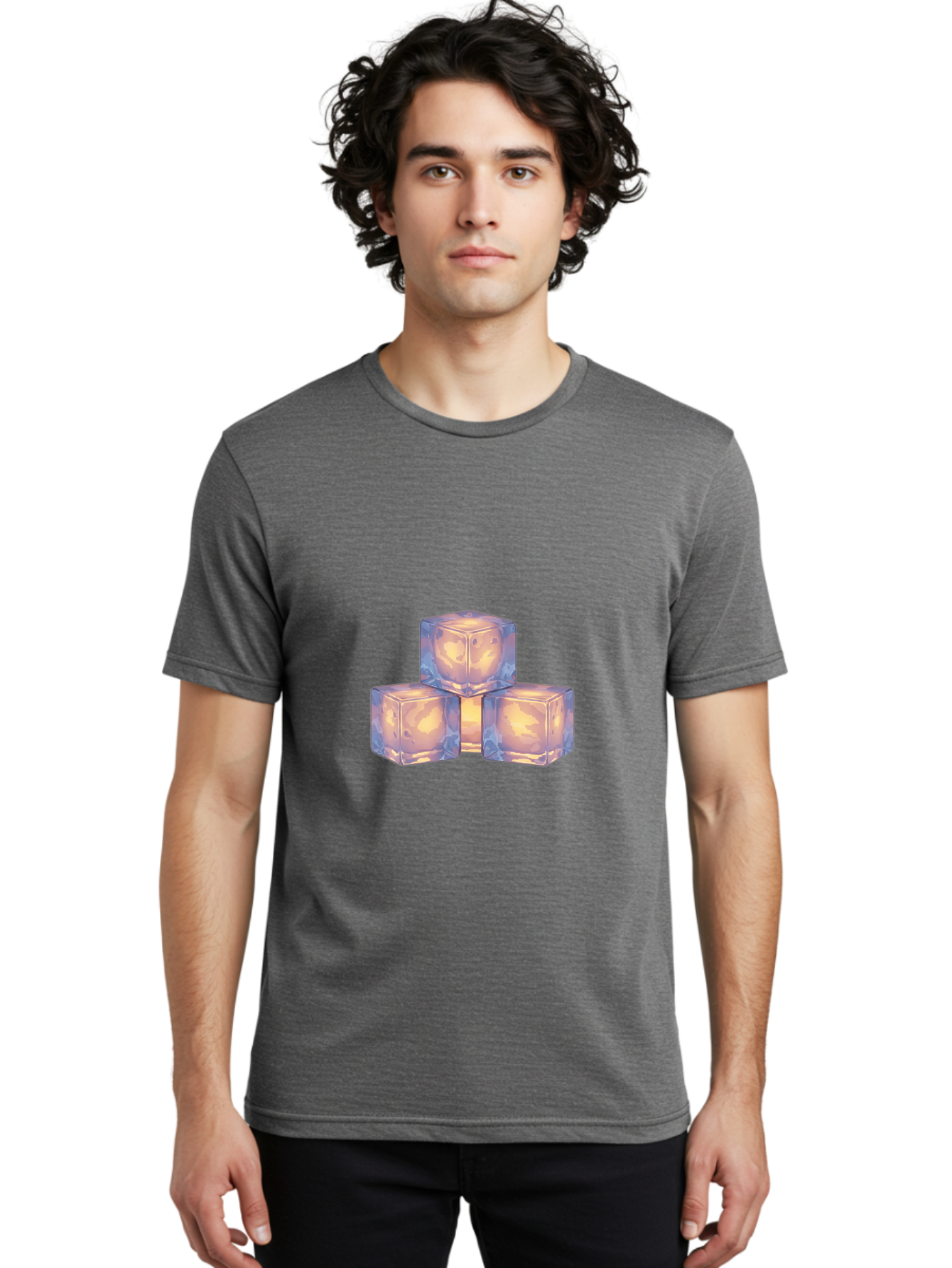 3-Ice-Cubes Men'S Graphic Tee, 100% Cotton, Comfortable Casual Summer Wear, Machine Washable, Ice Cubes, Crystal Clear Ice, Refreshing Drink, Cold Beverage, Melting Ice, Cube Shape, Transparent Ice, Frozen Water, Glassy Texture, Icy Appearance Bac573 26