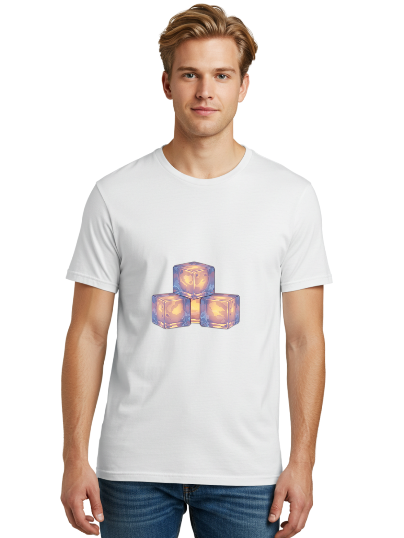 3-Ice-Cubes Men'S Graphic Tee, 100% Cotton, Comfortable Casual Summer Wear, Machine Washable, Ice Cubes, Crystal Clear Ice, Refreshing Drink, Cold Beverage, Melting Ice, Cube Shape, Transparent Ice, Frozen Water, Glassy Texture, Icy Appearance Bac573 23