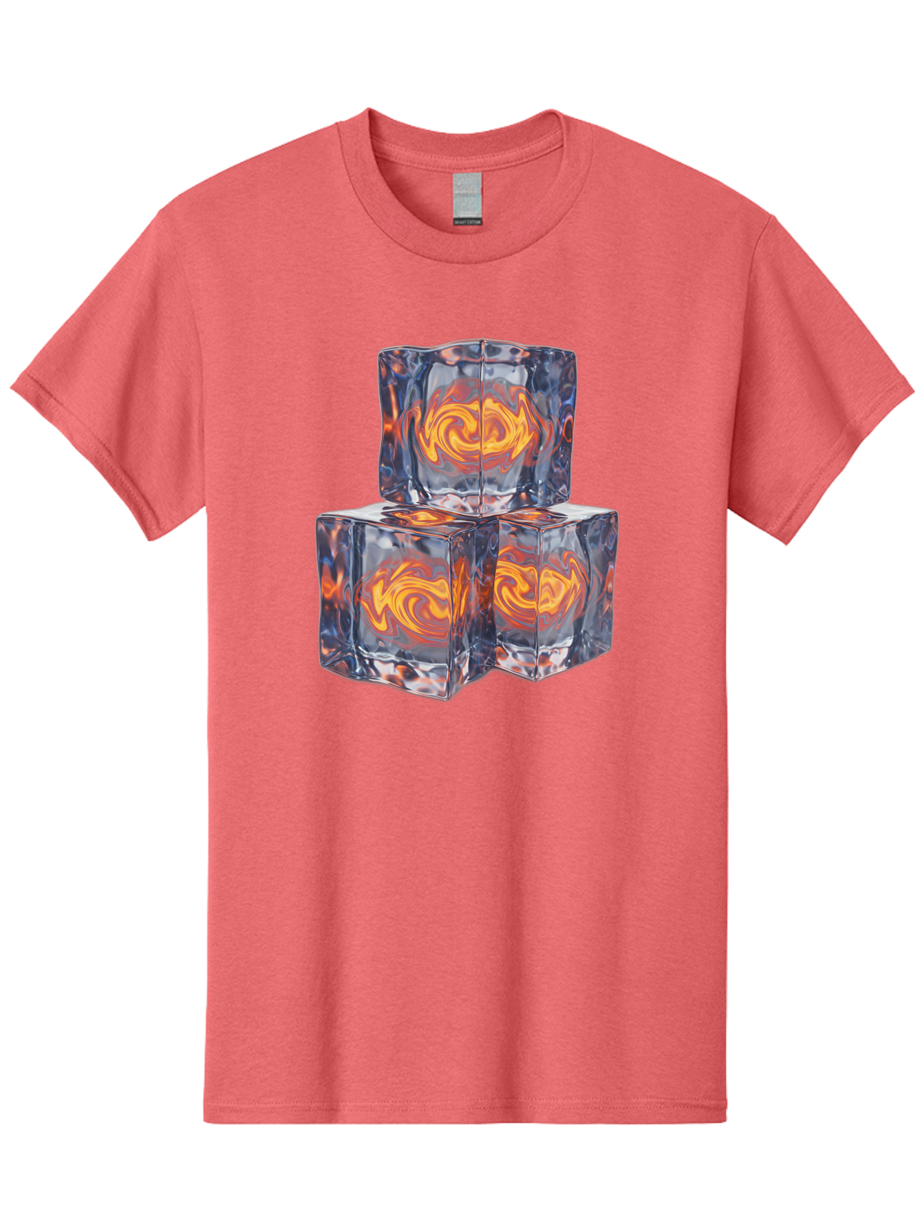 3D-Glass-Cubes Men'S Graphic Tee, 100% Cotton, Comfortable Casual Summer Wear, Machine Washable, Lava Ice, Orange Swirls, Red Molten, Glassy Texture, Reflective Surfaces, Abstract Design, Cube Shape, Fiery Patterns, Cool Contrast Bac574 4