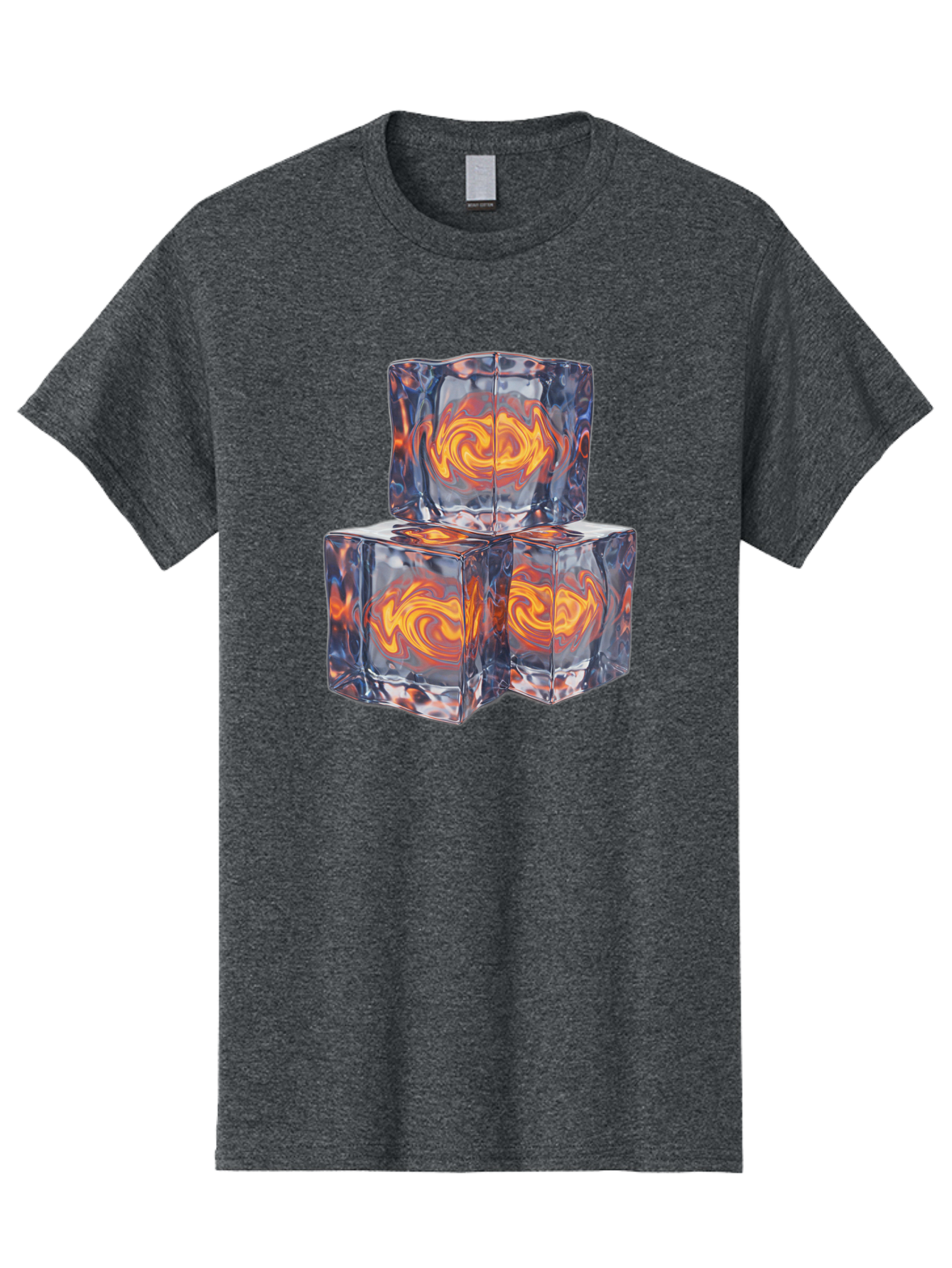3D-Glass-Cubes Men'S Graphic Tee, 100% Cotton, Comfortable Casual Summer Wear, Machine Washable, Lava Ice, Orange Swirls, Red Molten, Glassy Texture, Reflective Surfaces, Abstract Design, Cube Shape, Fiery Patterns, Cool Contrast Bac574 15