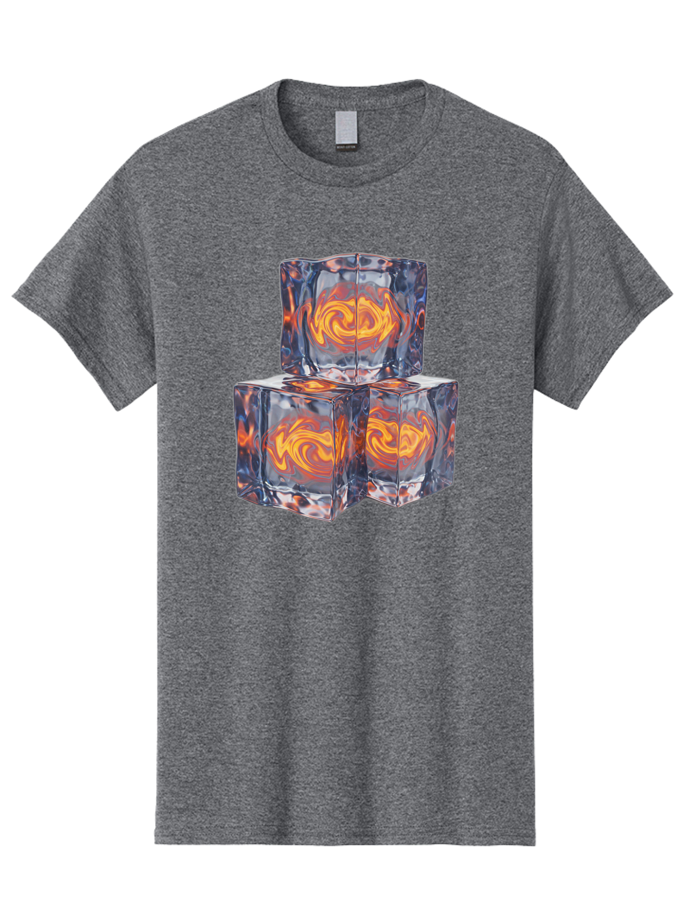 3D-Glass-Cubes Men'S Graphic Tee, 100% Cotton, Comfortable Casual Summer Wear, Machine Washable, Lava Ice, Orange Swirls, Red Molten, Glassy Texture, Reflective Surfaces, Abstract Design, Cube Shape, Fiery Patterns, Cool Contrast Bac574 13