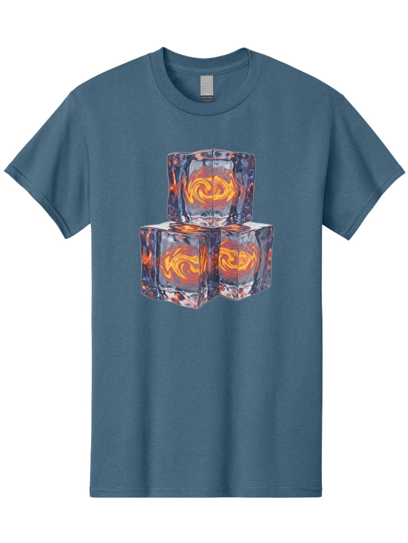 3D-Glass-Cubes Men'S Graphic Tee, 100% Cotton, Comfortable Casual Summer Wear, Machine Washable, Lava Ice, Orange Swirls, Red Molten, Glassy Texture, Reflective Surfaces, Abstract Design, Cube Shape, Fiery Patterns, Cool Contrast Bac574 11