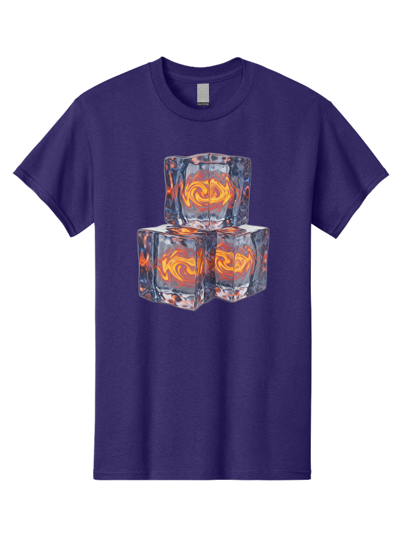 3D-Glass-Cubes Men'S Graphic Tee, 100% Cotton, Comfortable Casual Summer Wear, Machine Washable, Lava Ice, Orange Swirls, Red Molten, Glassy Texture, Reflective Surfaces, Abstract Design, Cube Shape, Fiery Patterns, Cool Contrast Bac574 7