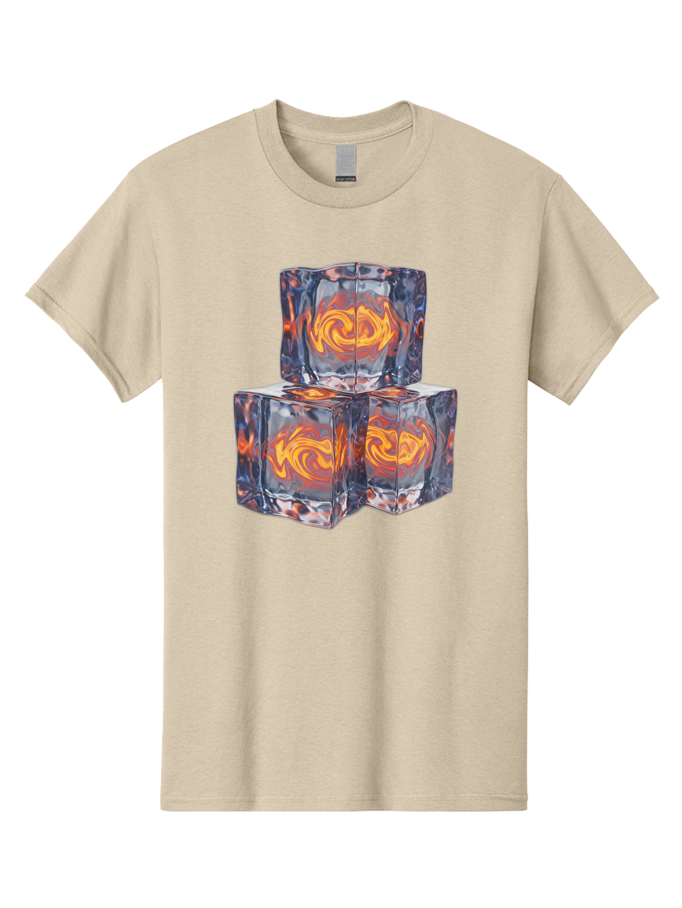 3D-Glass-Cubes Men'S Graphic Tee, 100% Cotton, Comfortable Casual Summer Wear, Machine Washable, Lava Ice, Orange Swirls, Red Molten, Glassy Texture, Reflective Surfaces, Abstract Design, Cube Shape, Fiery Patterns, Cool Contrast Bac574 6