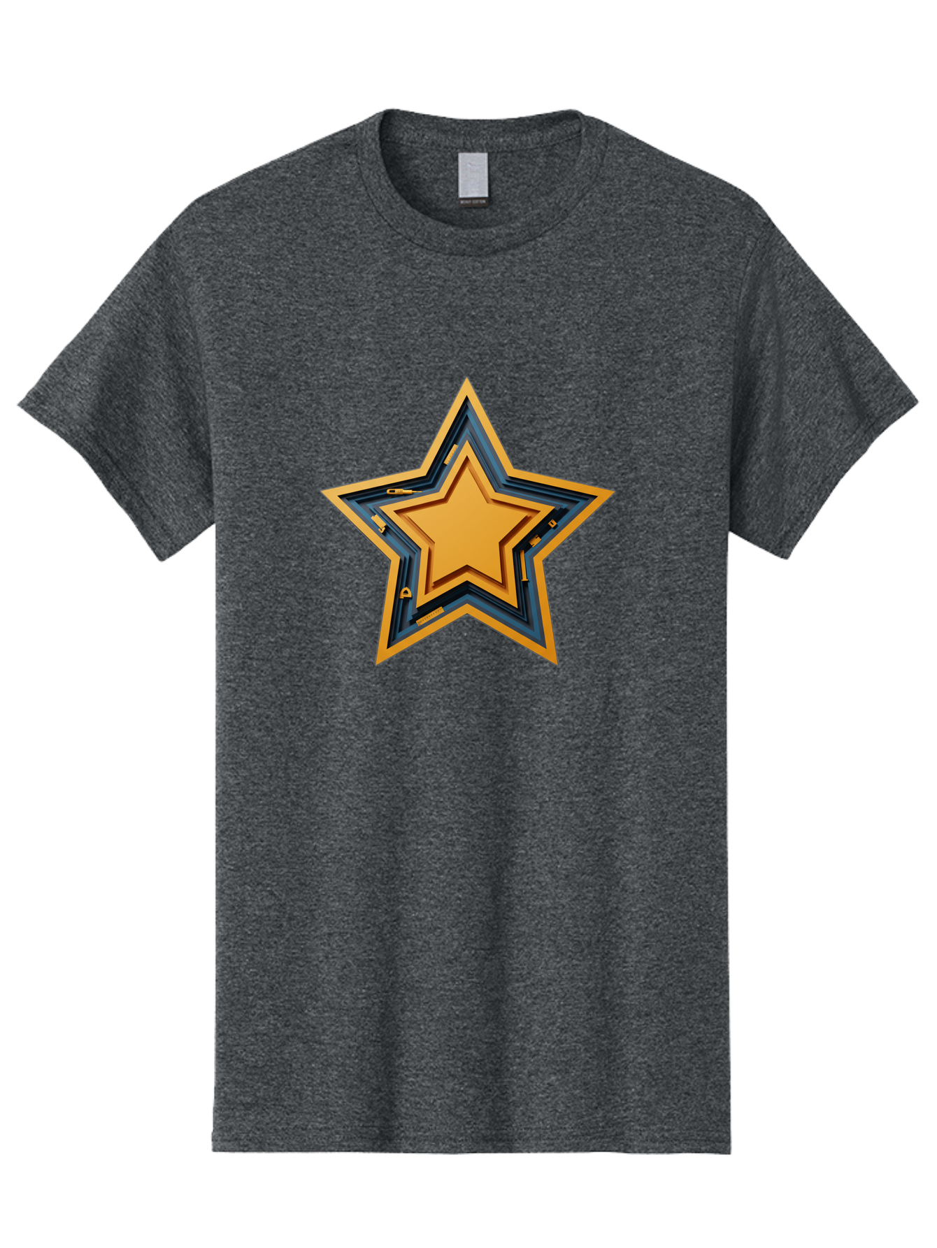 3D-Star Men'S Graphic Tee, 100% Cotton, Comfortable Casual Summer Wear, Machine Washable, Golden Star, Star Symbol, Layered Star, 3D Effect, Golden Color, Blue Outline, Star Icon, Emblem Design, Logo Graphic, Graphic Element Bac576 10