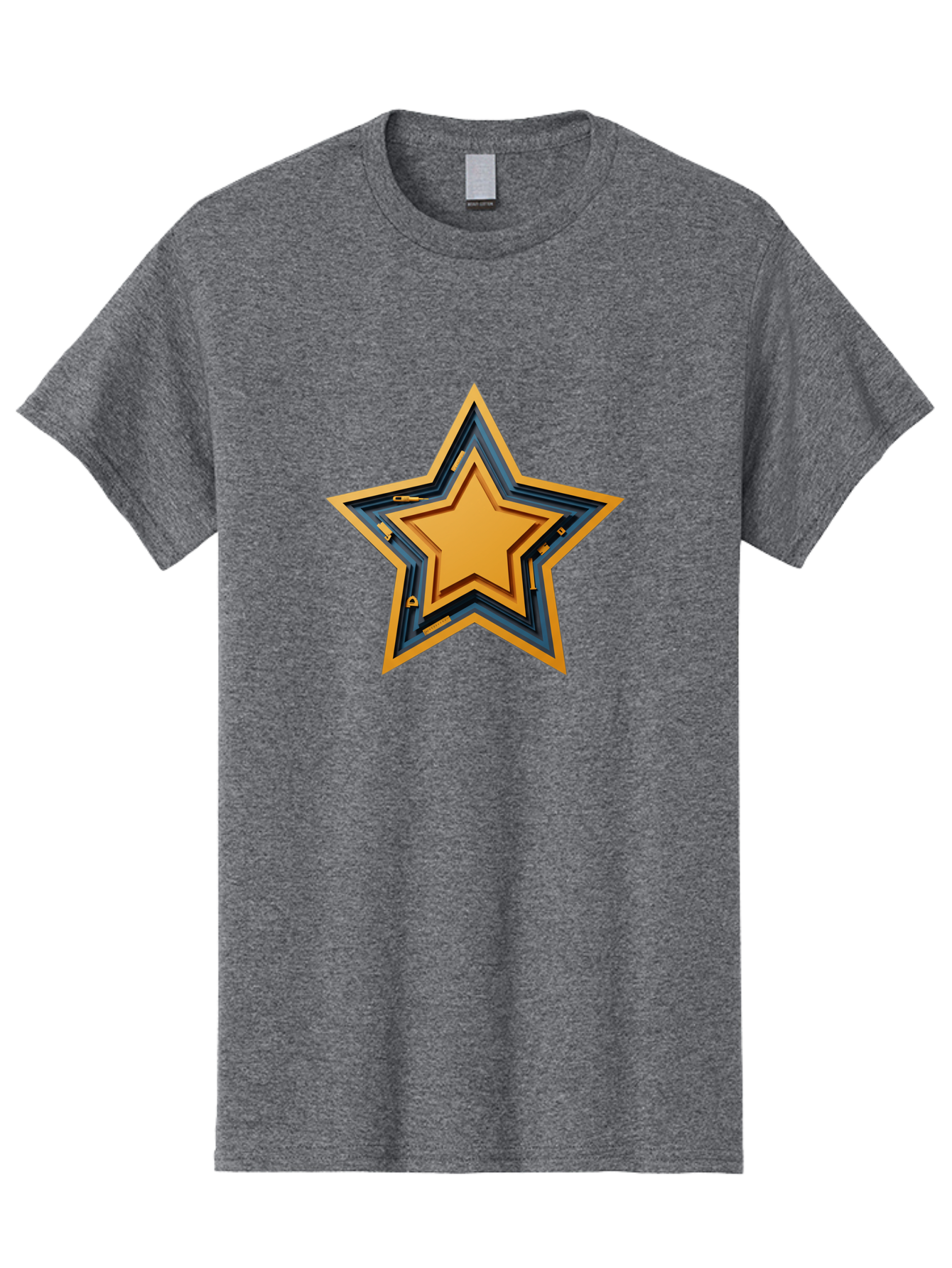3D-Star Men'S Graphic Tee, 100% Cotton, Comfortable Casual Summer Wear, Machine Washable, Golden Star, Star Symbol, Layered Star, 3D Effect, Golden Color, Blue Outline, Star Icon, Emblem Design, Logo Graphic, Graphic Element Bac576 11