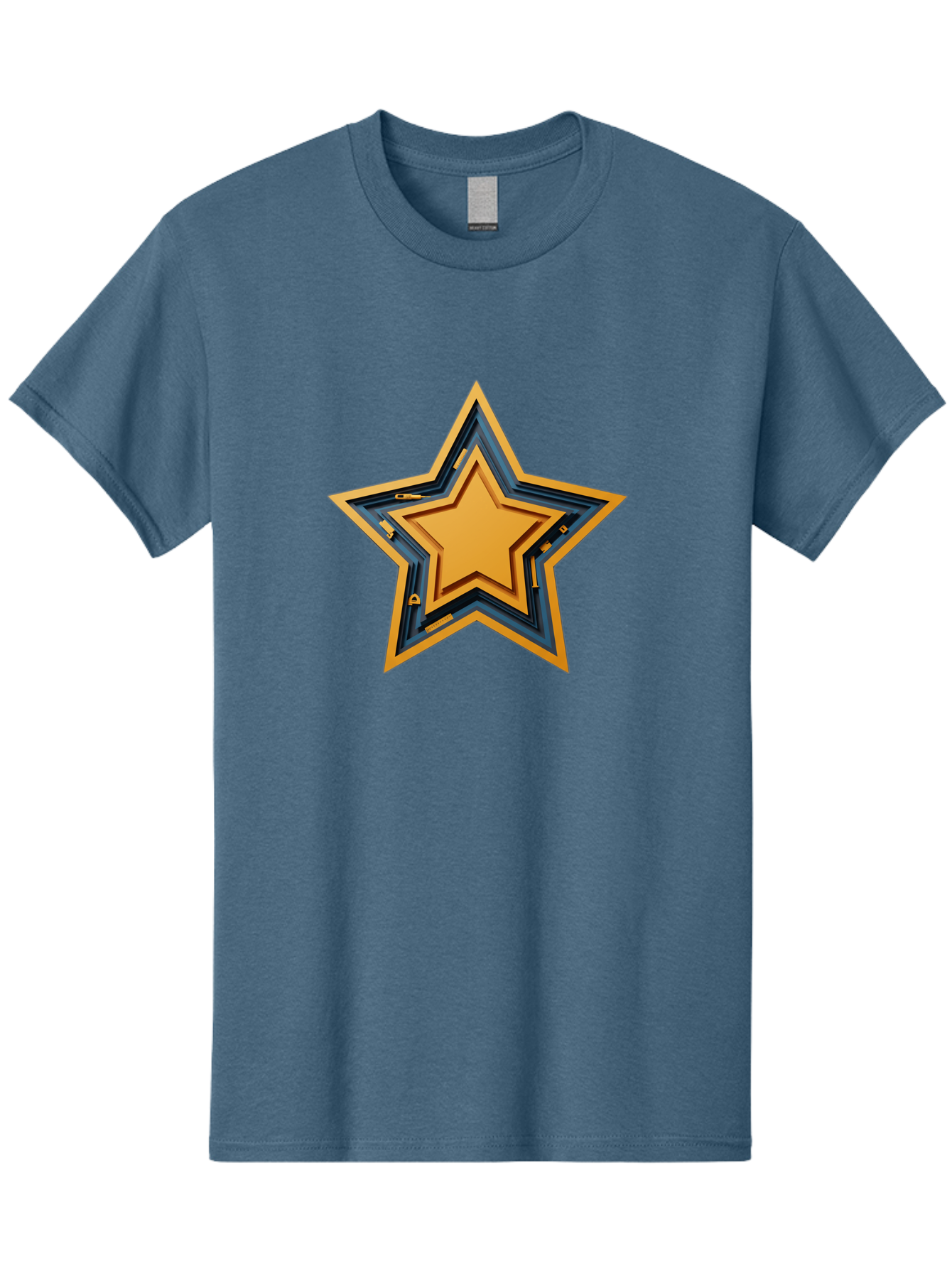 3D-Star Men'S Graphic Tee, 100% Cotton, Comfortable Casual Summer Wear, Machine Washable, Golden Star, Star Symbol, Layered Star, 3D Effect, Golden Color, Blue Outline, Star Icon, Emblem Design, Logo Graphic, Graphic Element Bac576 4