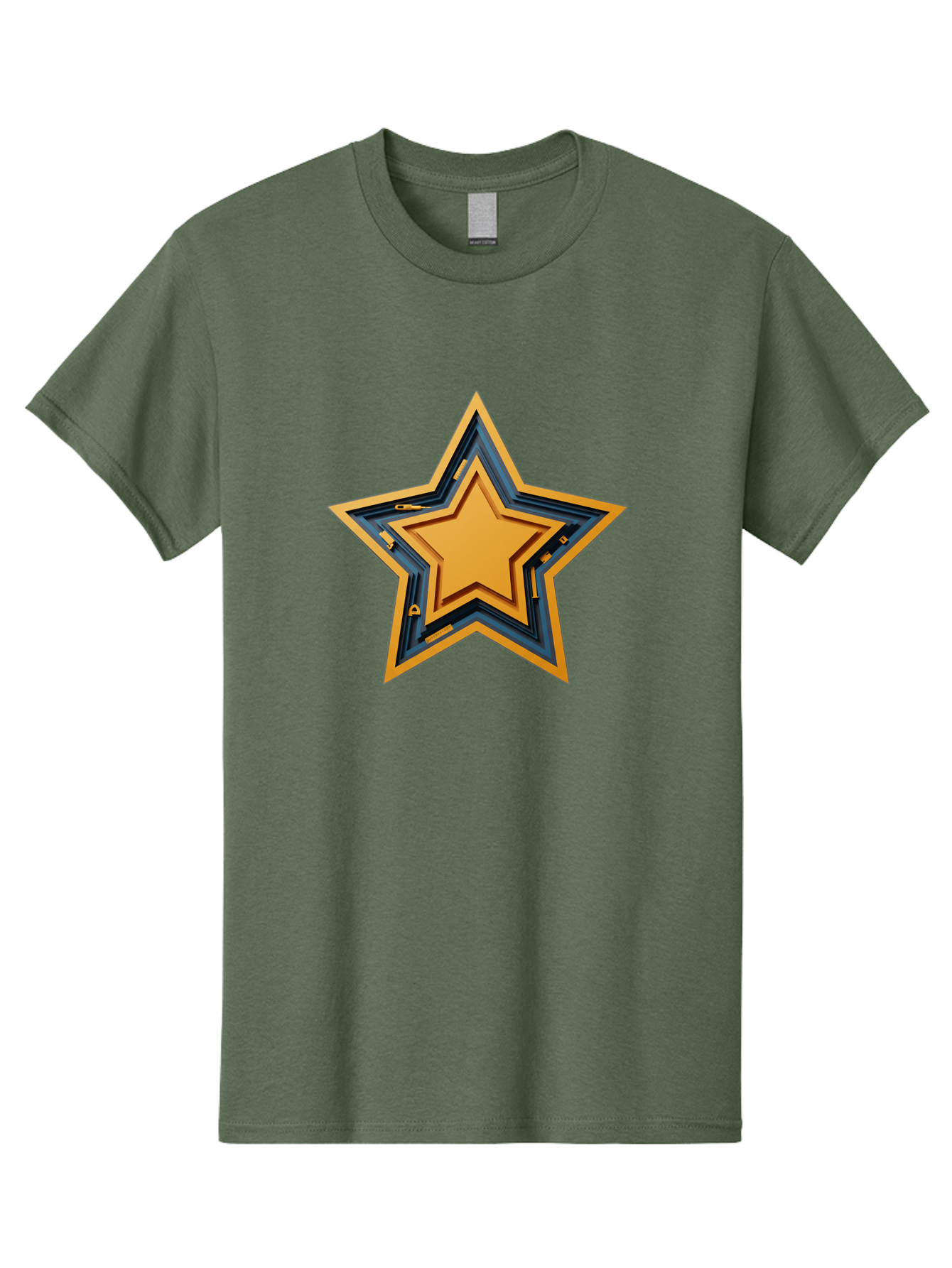 3D-Star Men'S Graphic Tee, 100% Cotton, Comfortable Casual Summer Wear, Machine Washable, Golden Star, Star Symbol, Layered Star, 3D Effect, Golden Color, Blue Outline, Star Icon, Emblem Design, Logo Graphic, Graphic Element Bac576 8