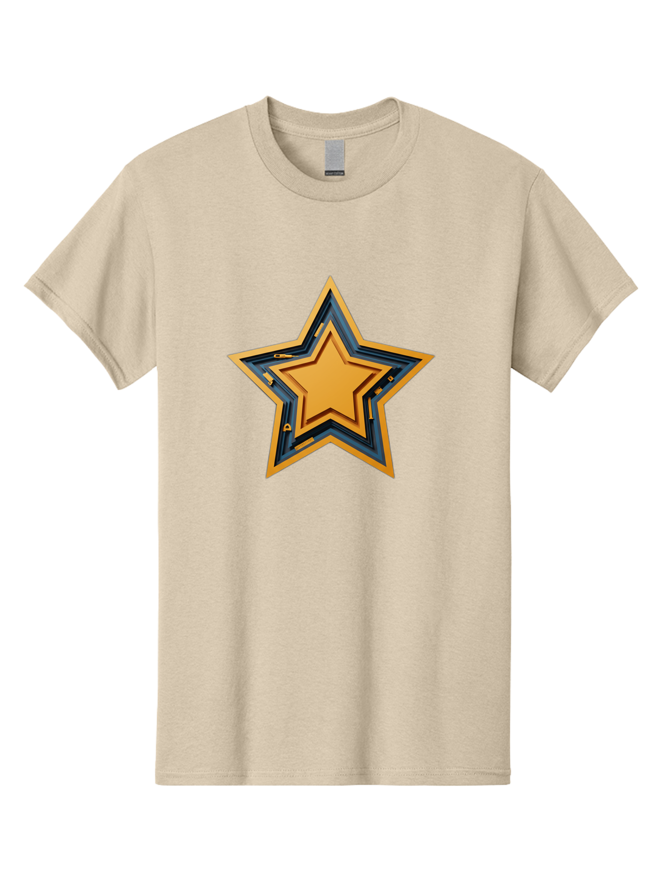 3D-Star Men'S Graphic Tee, 100% Cotton, Comfortable Casual Summer Wear, Machine Washable, Golden Star, Star Symbol, Layered Star, 3D Effect, Golden Color, Blue Outline, Star Icon, Emblem Design, Logo Graphic, Graphic Element Bac576 15