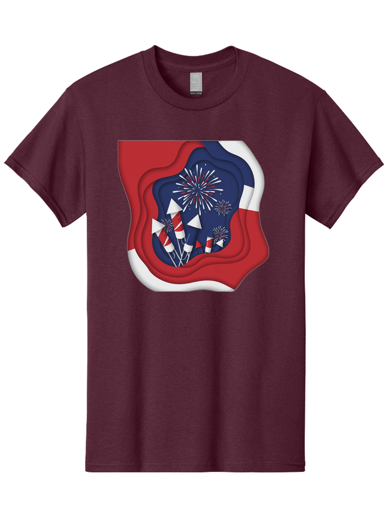 4Th-Of-July-Fireworks Men'S Graphic Tee, 100% Cotton, Comfortable Casual Summer Wear, Machine Washable, 4Th Of July Celebration, Fireworks Display, Patriotic Decor, Red White And Blue, Independence Day, Festive Atmosphere, Layered Paper Art, Bac578 13
