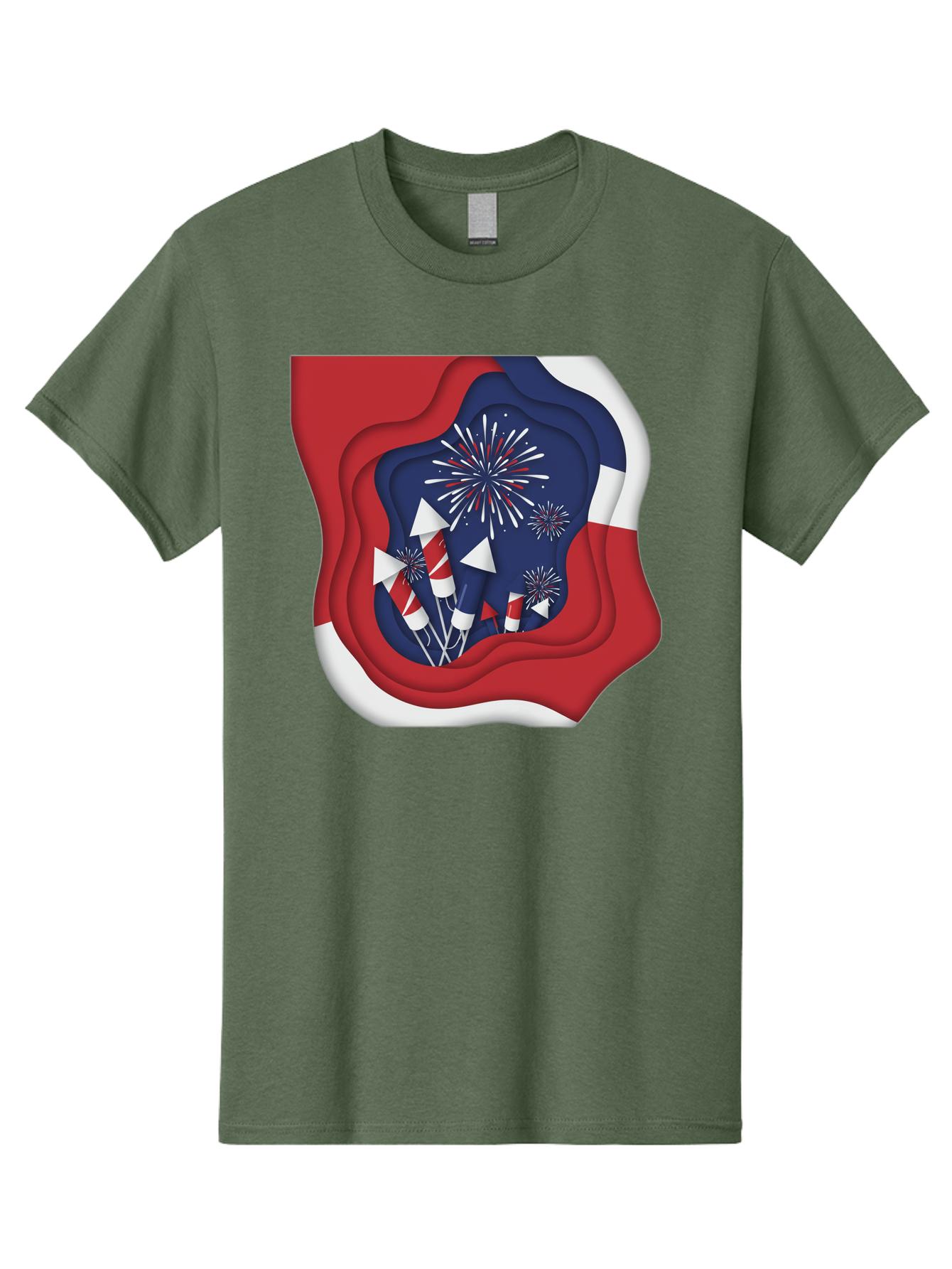4Th-Of-July-Fireworks Men'S Graphic Tee, 100% Cotton, Comfortable Casual Summer Wear, Machine Washable, 4Th Of July Celebration, Fireworks Display, Patriotic Decor, Red White And Blue, Independence Day, Festive Atmosphere, Layered Paper Art, Bac578 15
