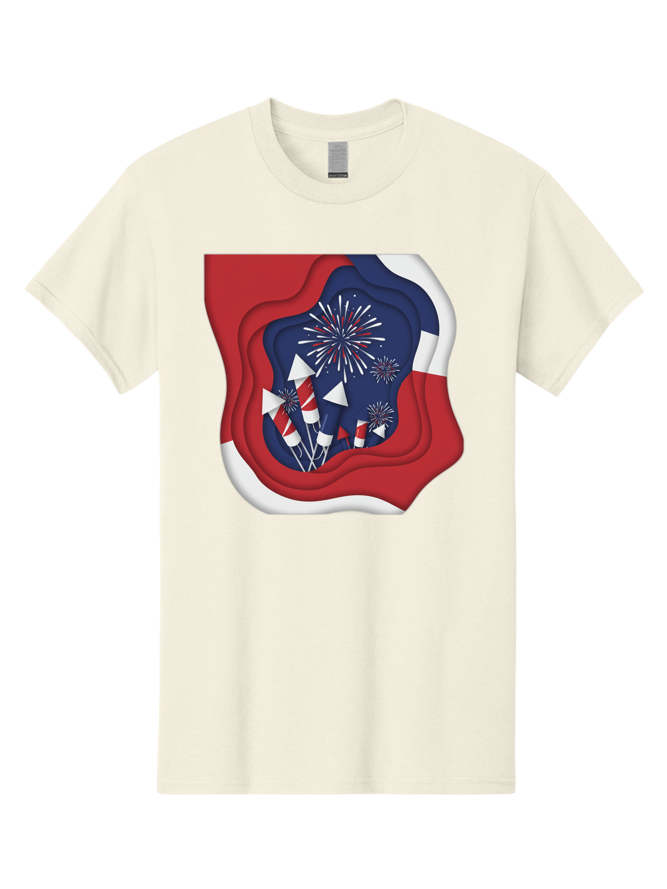 4Th-Of-July-Fireworks Men'S Graphic Tee, 100% Cotton, Comfortable Casual Summer Wear, Machine Washable, 4Th Of July Celebration, Fireworks Display, Patriotic Decor, Red White And Blue, Independence Day, Festive Atmosphere, Layered Paper Art, Bac578 12