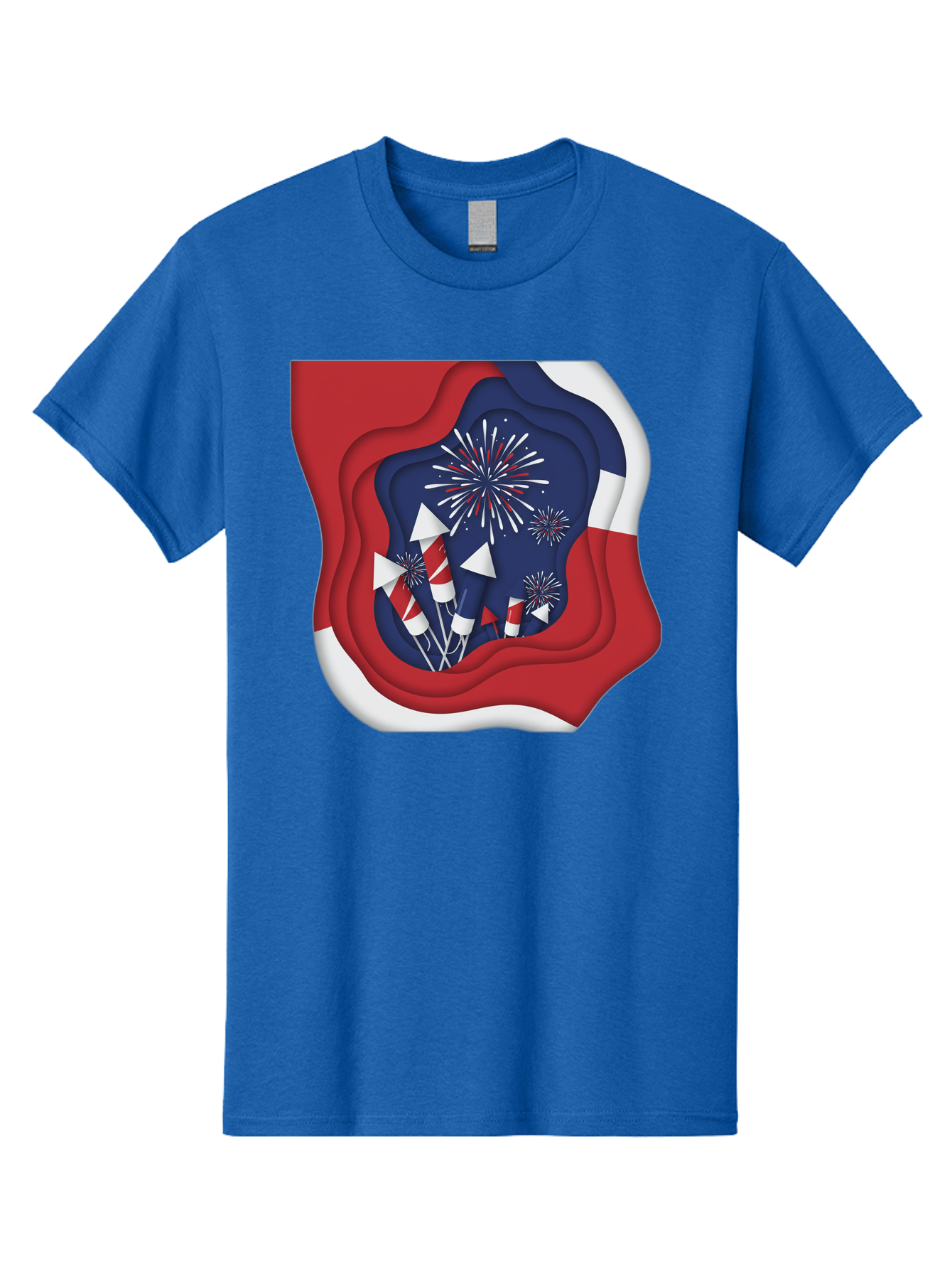 4Th-Of-July-Fireworks Men'S Graphic Tee, 100% Cotton, Comfortable Casual Summer Wear, Machine Washable, 4Th Of July Celebration, Fireworks Display, Patriotic Decor, Red White And Blue, Independence Day, Festive Atmosphere, Layered Paper Art, Bac578 7