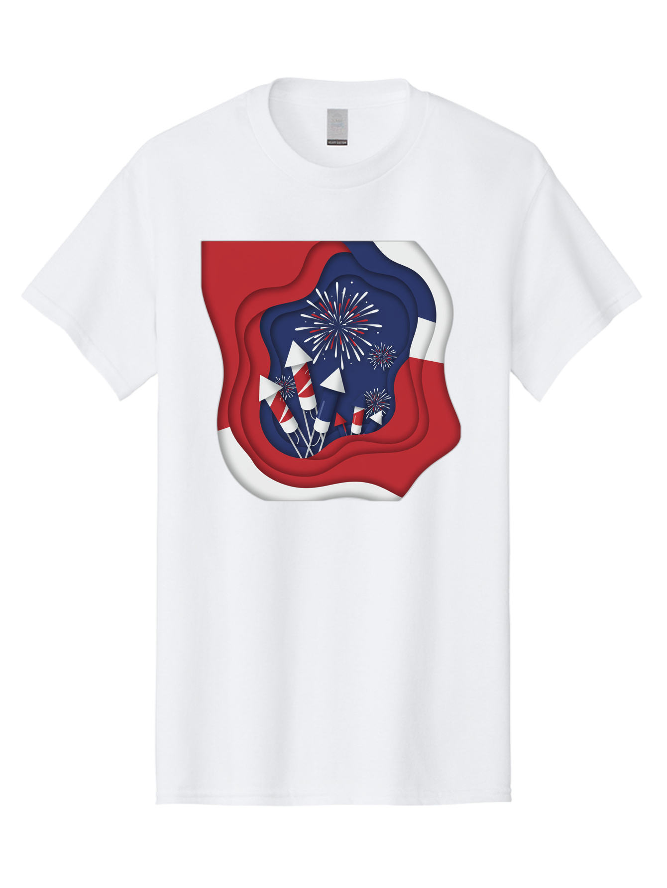 4Th-Of-July-Fireworks Men'S Graphic Tee, 100% Cotton, Comfortable Casual Summer Wear, Machine Washable, 4Th Of July Celebration, Fireworks Display, Patriotic Decor, Red White And Blue, Independence Day, Festive Atmosphere, Layered Paper Art, Bac578 5