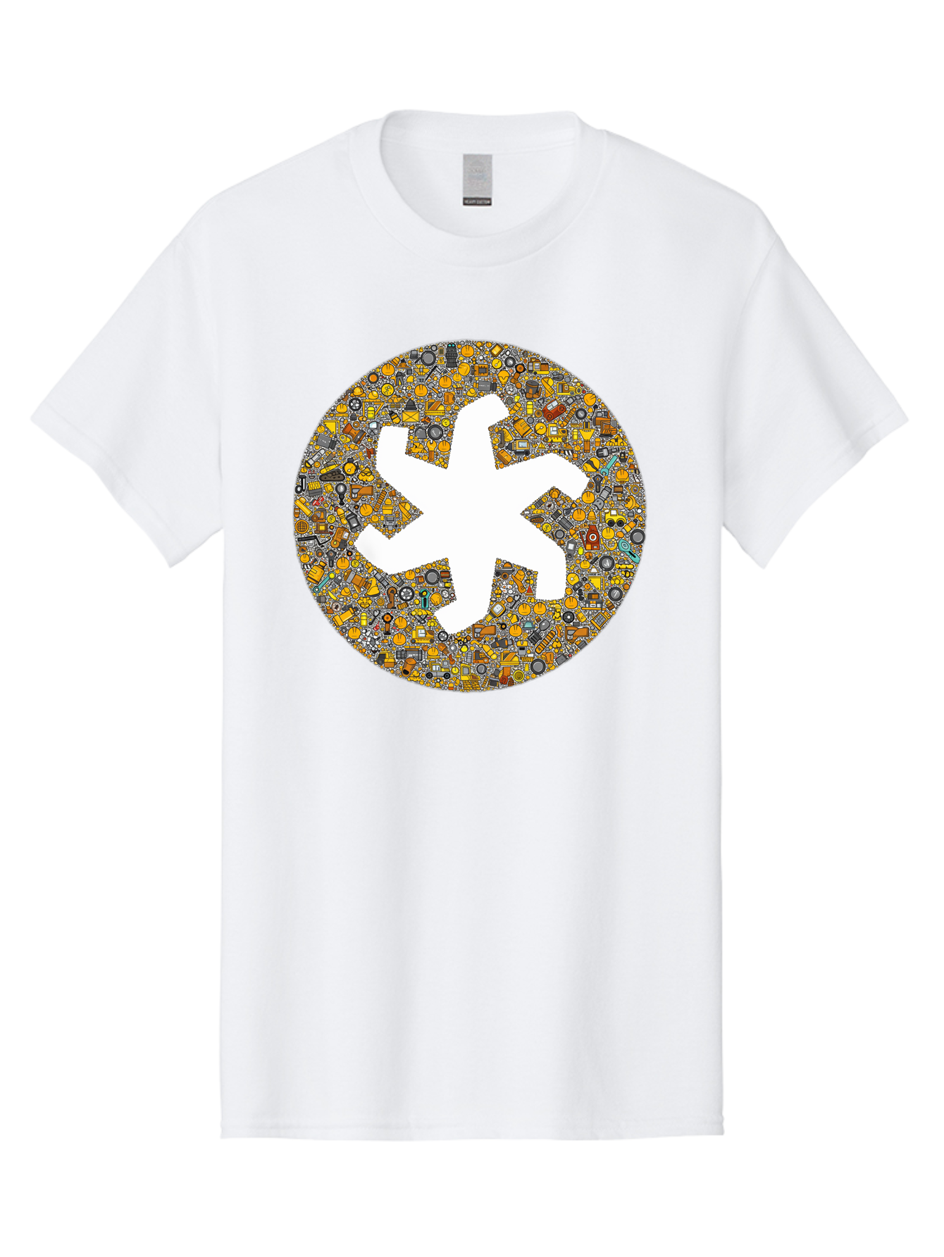 Airplane-Silhouette-Mosaic Men'S Graphic Tee, 100% Cotton, Comfortable Casual Summer Wear, Machine Washable, Airplane Silhouette, Yellow And Gray Mosaic, Machinery Parts, Industrial Theme, Creative Design, Travel Concept, Abstract Art, Bac581 6